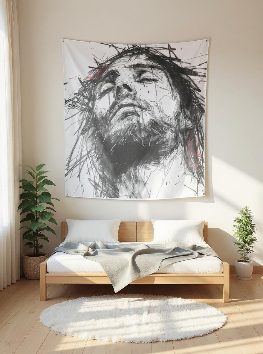 Jesus Christ Wall Tapestry – Crown of Thorns Art