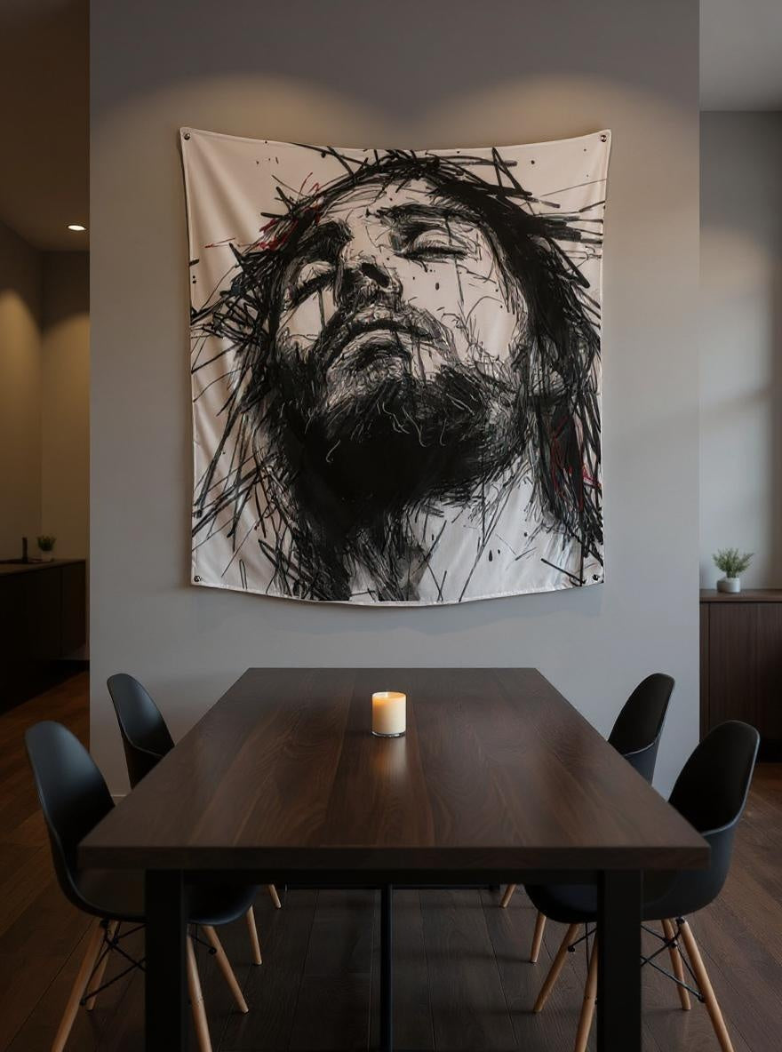 Jesus Christ Wall Tapestry – Crown of Thorns Art
