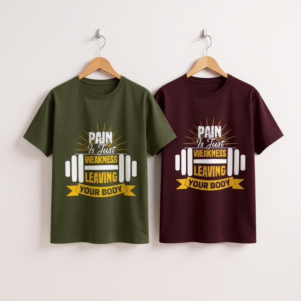 Men’s Motivational Gym T-Shirt – “Pain is Just Weakness Leaving Your Body”