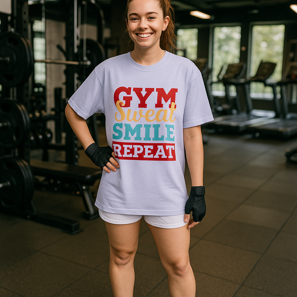 Gym Sweat Smile Repeat – Oversized Workout T-Shirt