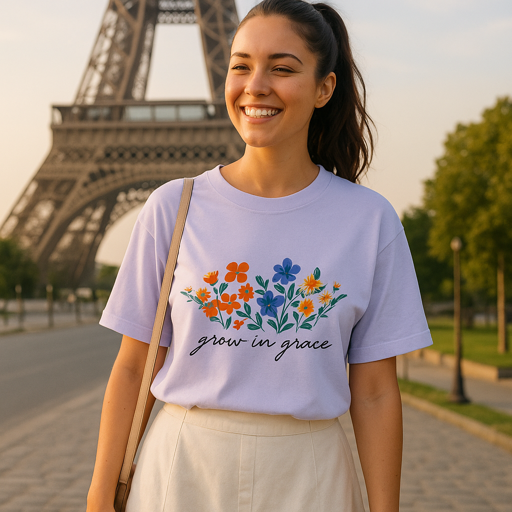 Grow in Grace – Floral Graphic Oversized T-Shirt for Women