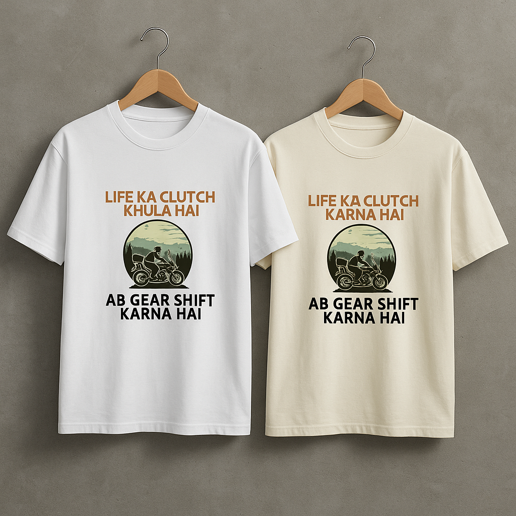 Life Ka Clutch Khula Hai – Hindi Biker Quote T-Shirt for Men