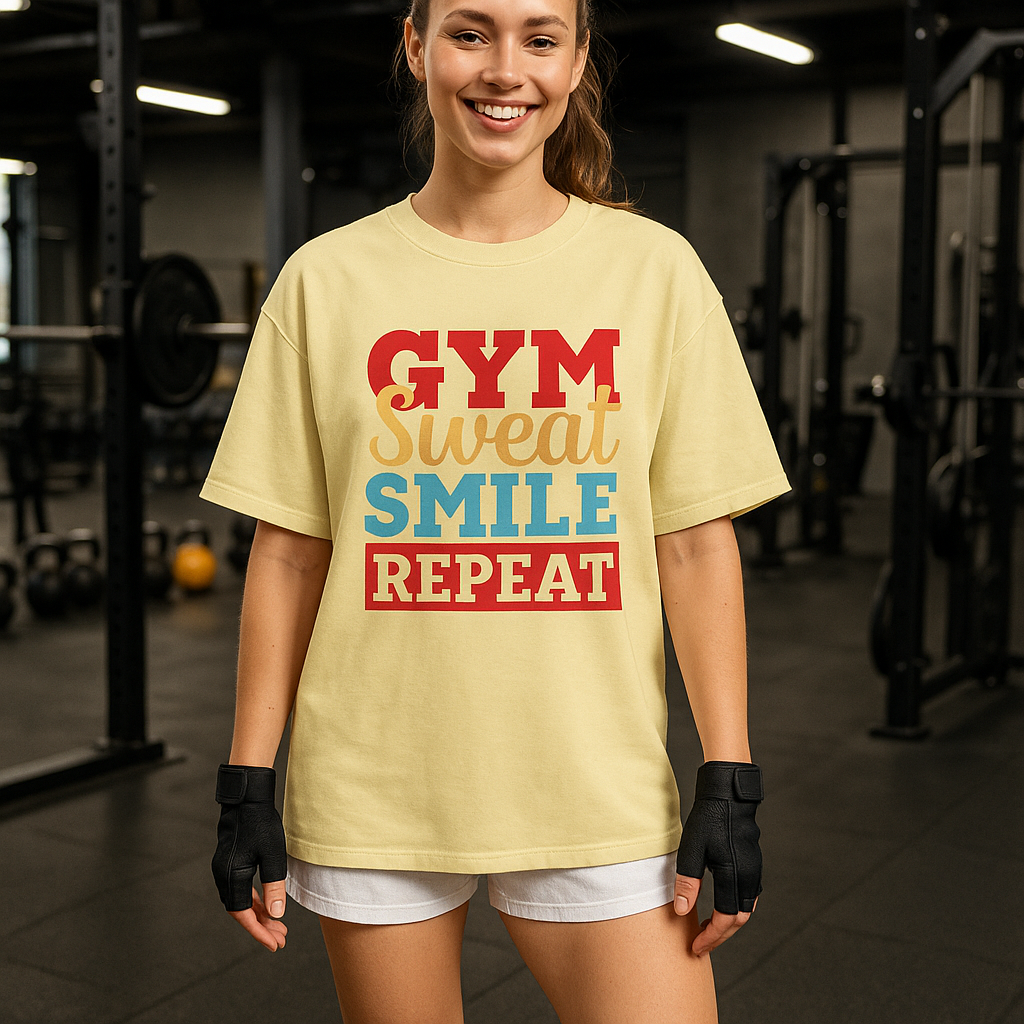 Gym Sweat Smile Repeat – Oversized Workout T-Shirt
