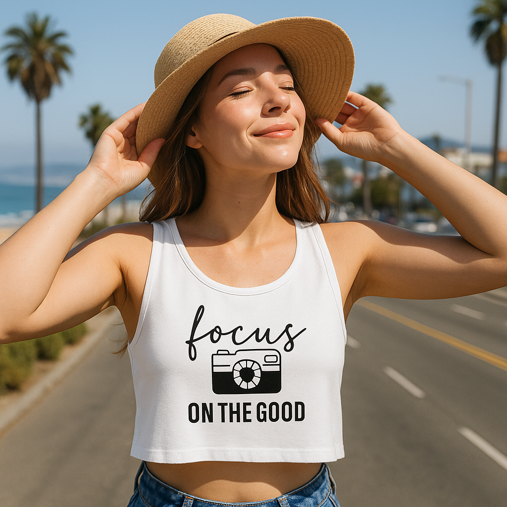 "Focus on the Good" Graphic Crop Tank