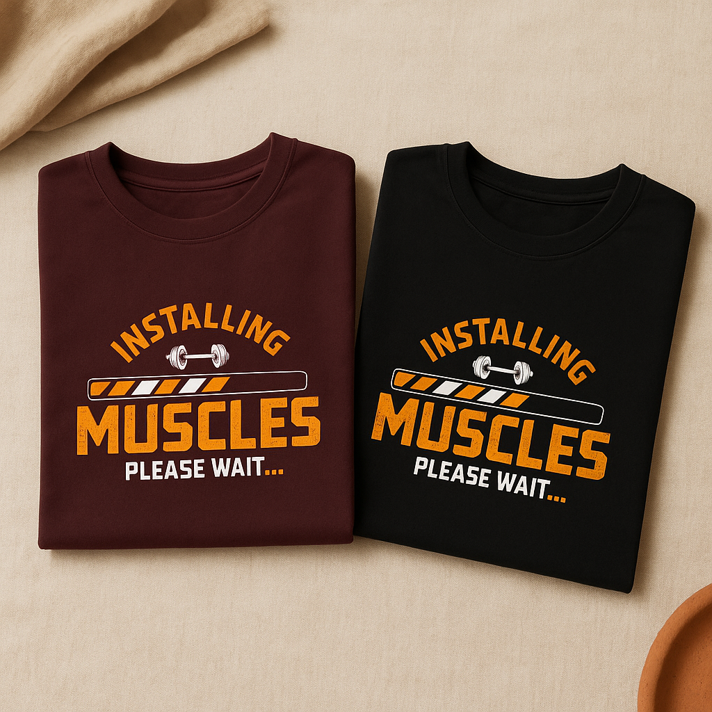 Men’s Funny “Installing Muscles” Gym T-Shirt
