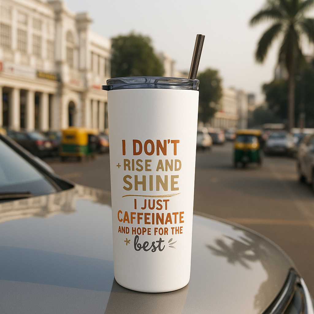 I Don’t Rise & Shine, I Caffeinate" Funny Stainless Steel Tumbler – 20oz