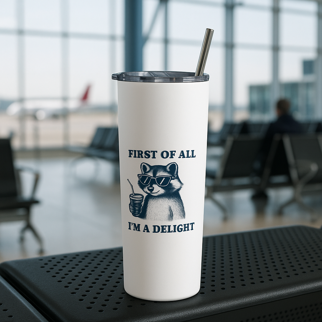 First of All, I’m a Delight” Funny Raccoon Tumbler – 20oz Stainless Steel