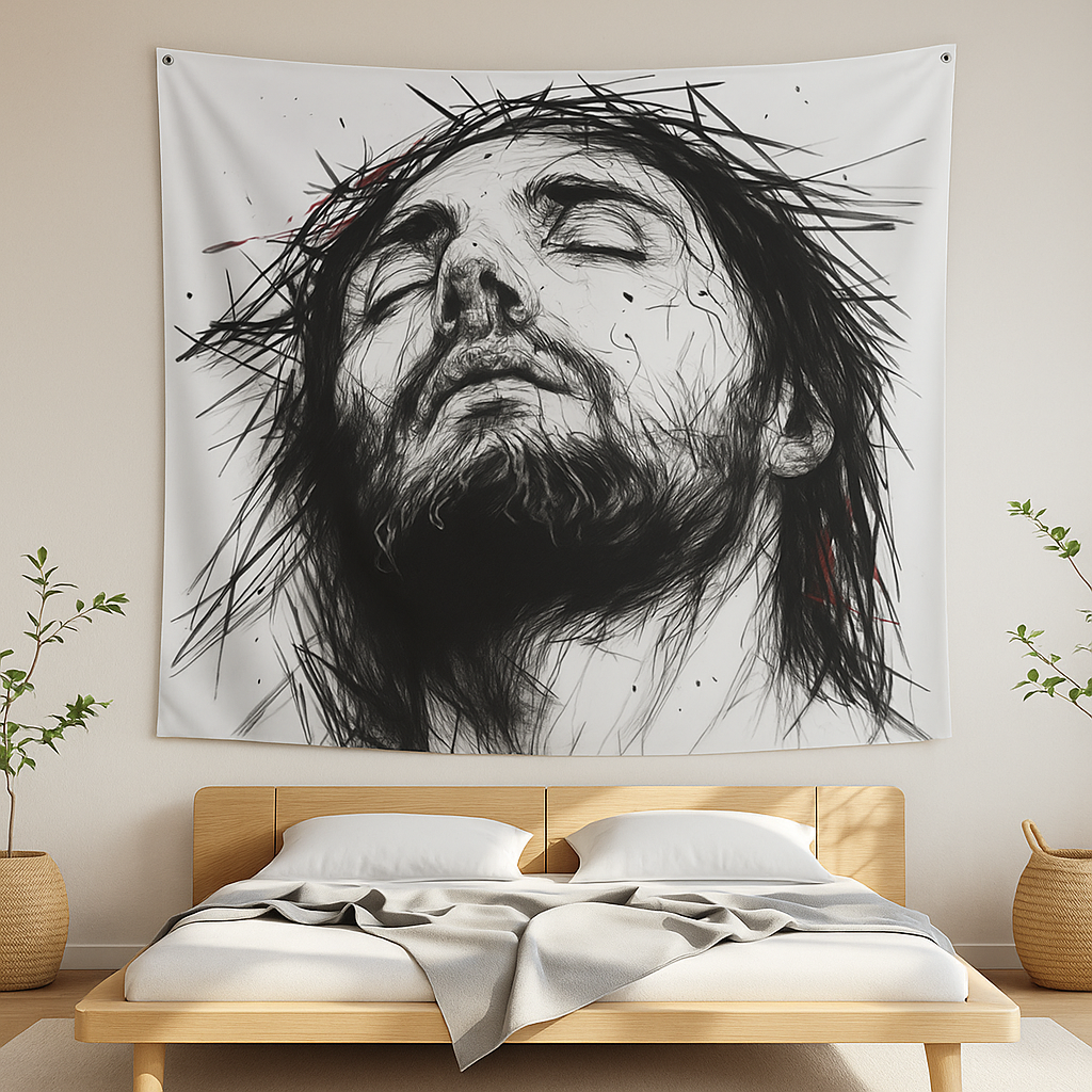 Jesus Christ Wall Tapestry – Crown of Thorns Art