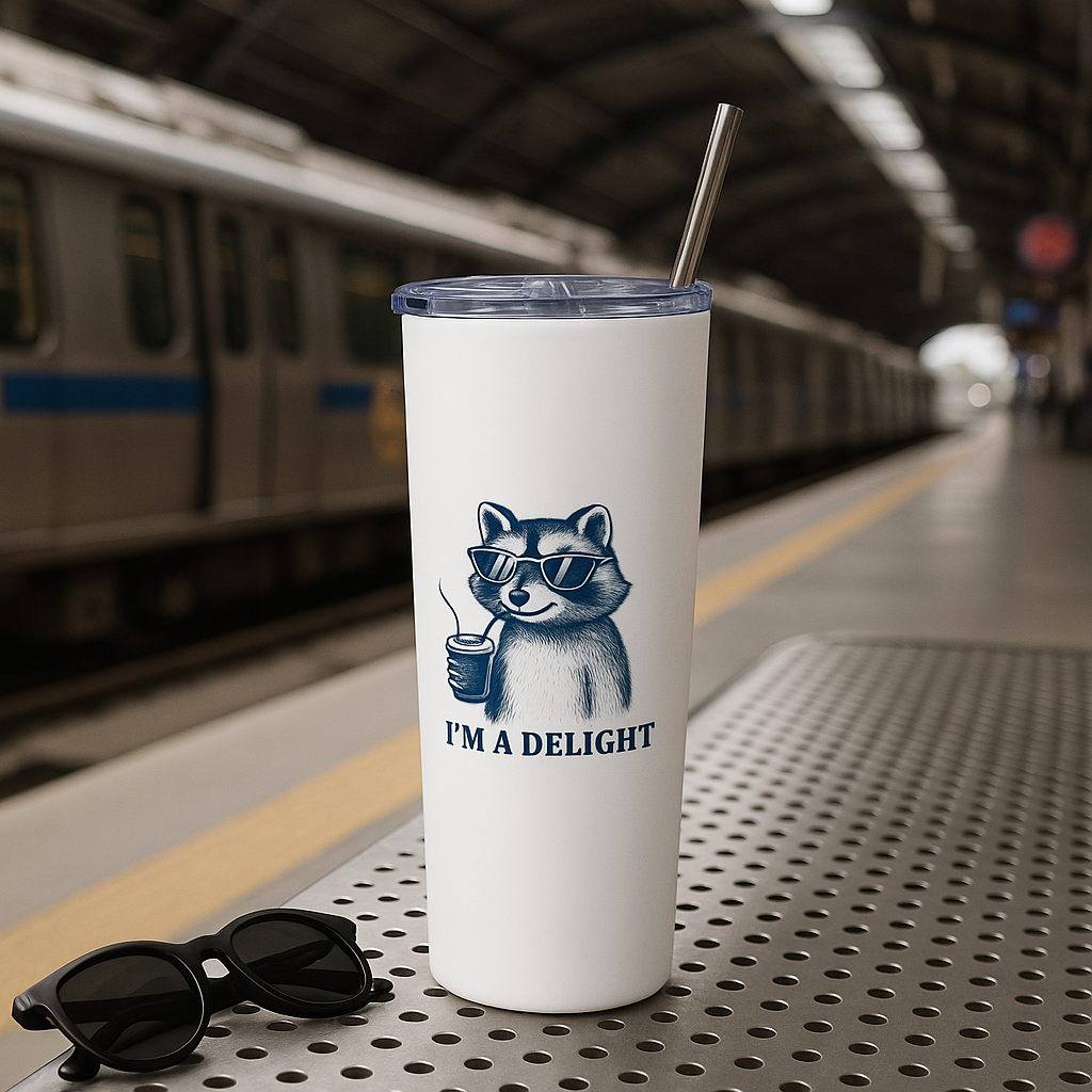 First of All, I’m a Delight” Funny Raccoon Tumbler – 20oz Stainless Steel
