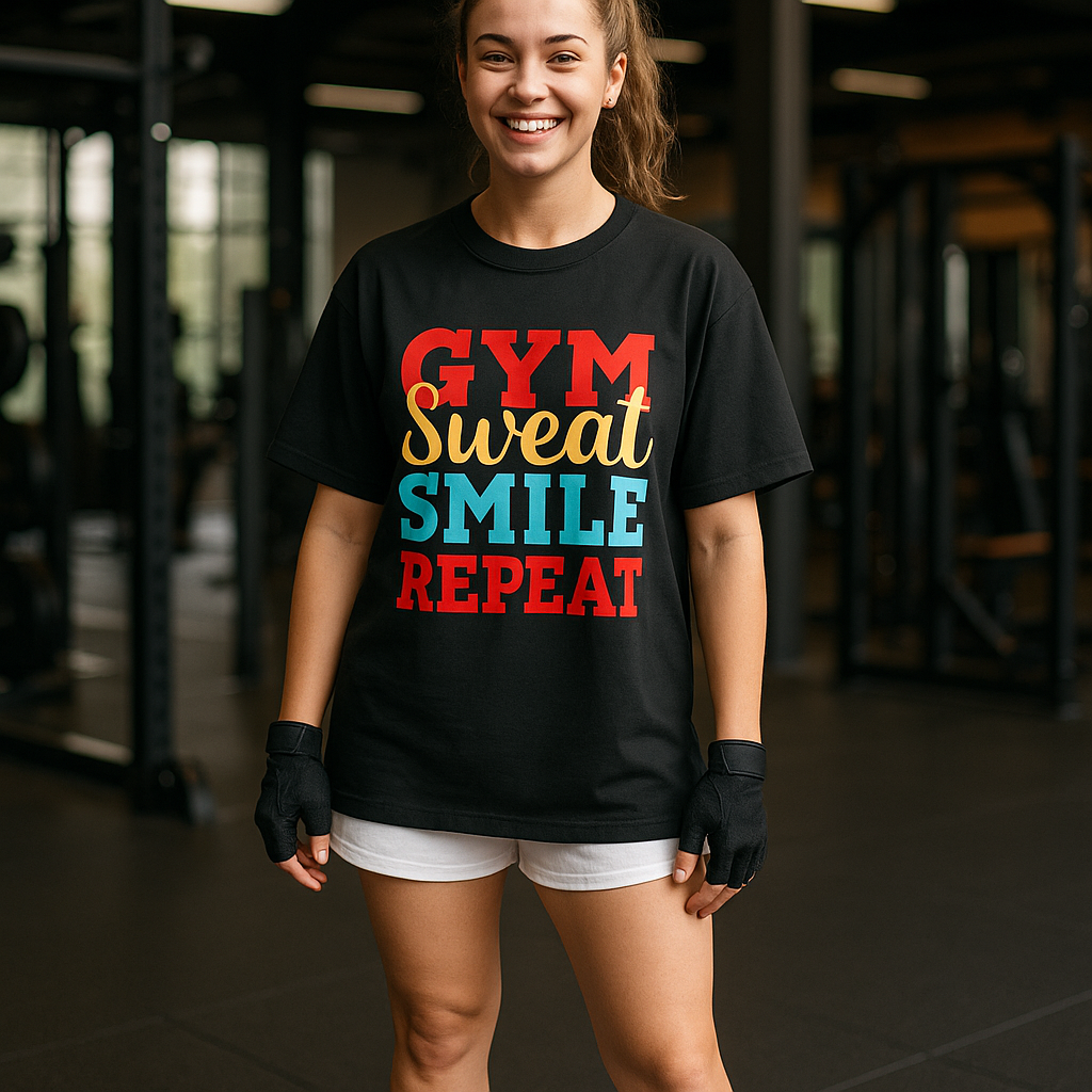 Gym Sweat Smile Repeat – Oversized Workout T-Shirt