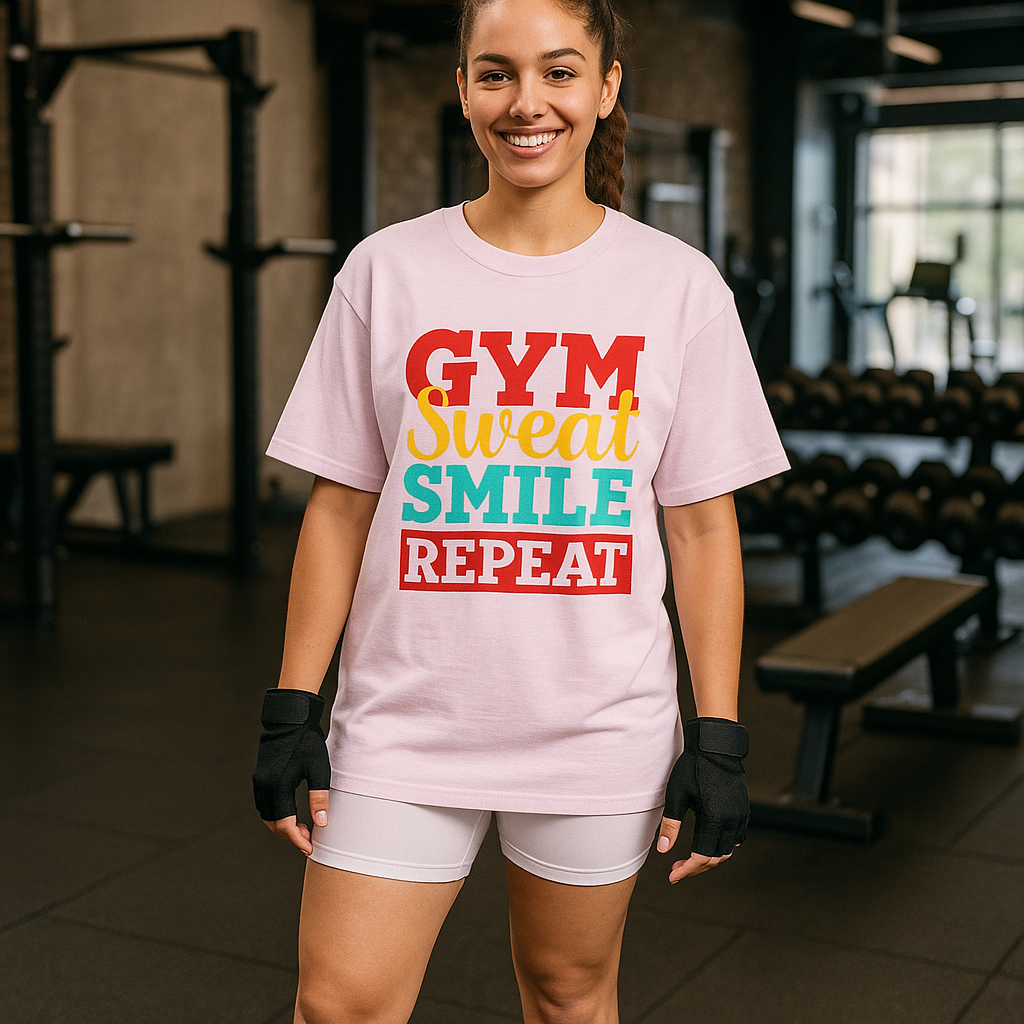 Gym Sweat Smile Repeat – Oversized Workout T-Shirt