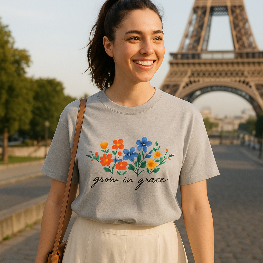 Grow in Grace – Floral Graphic Oversized T-Shirt for Women