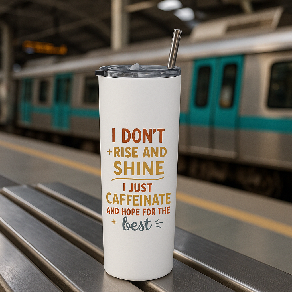 I Don’t Rise & Shine, I Caffeinate" Funny Stainless Steel Tumbler – 20oz