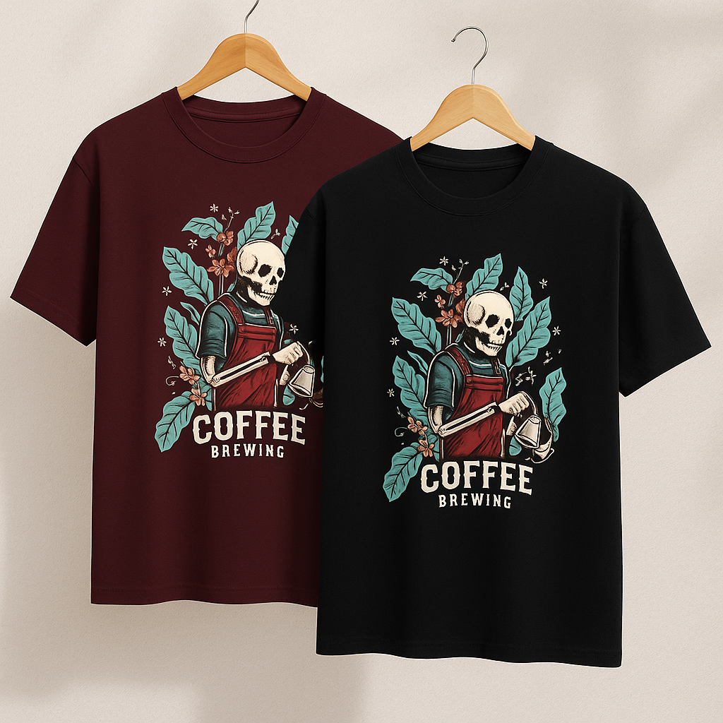 Coffee Brewing Skeleton T-Shirt – Unisex Barista Graphic Tee for Coffee Lovers