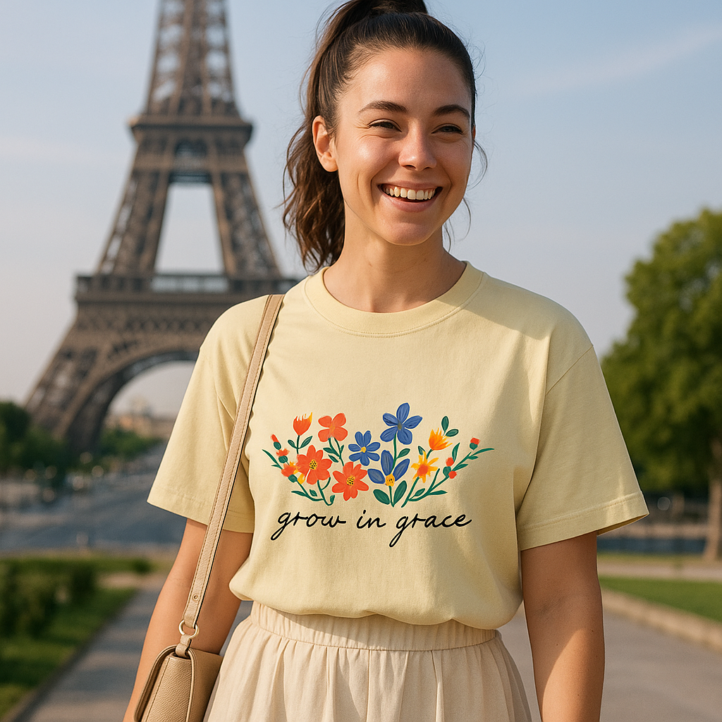 Grow in Grace – Floral Graphic Oversized T-Shirt for Women