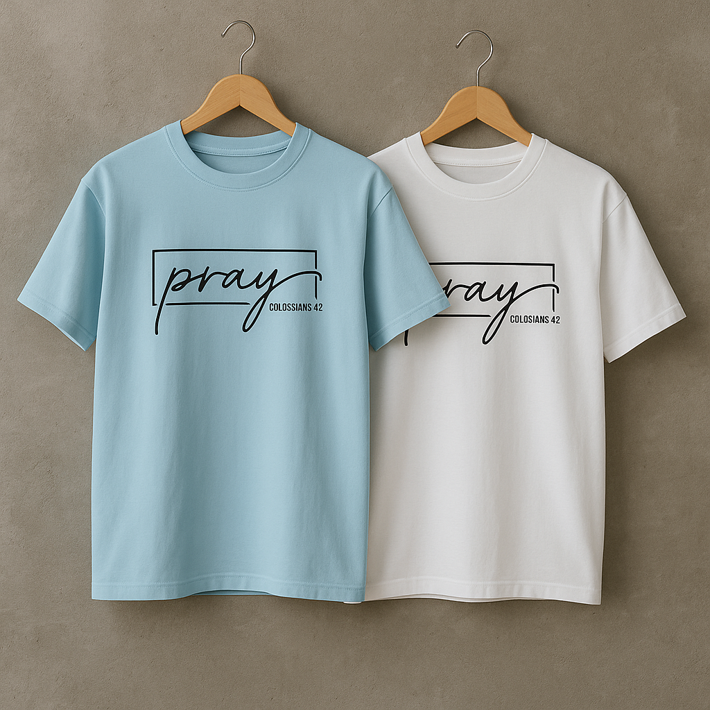 Pray – Faith-Based Minimal Scripture T-Shirt for Men | Colossians 4:2 Christian Tee