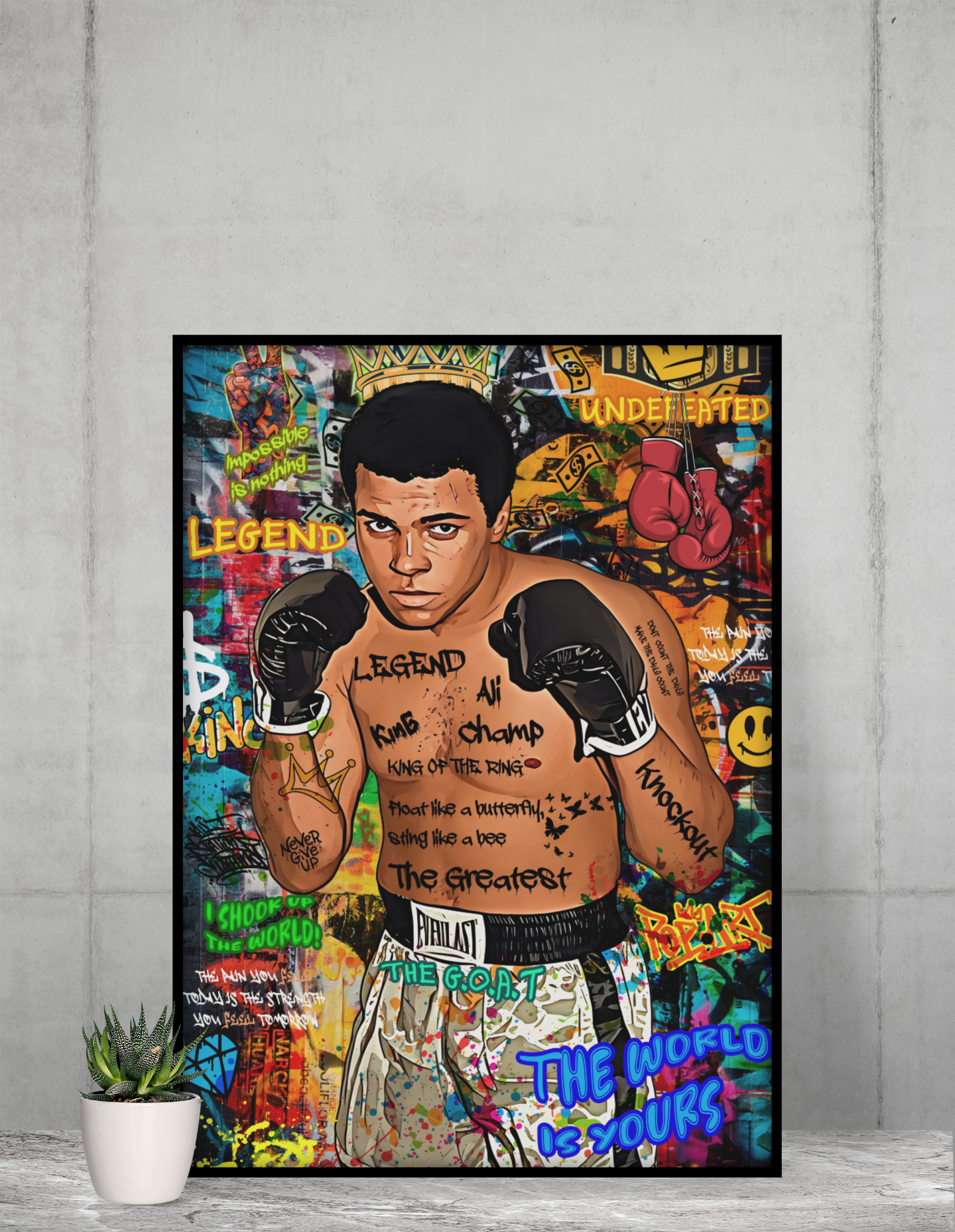 Muhammad Ali Graffiti Boxing Acrylic Wall Art A3 Black Frame
