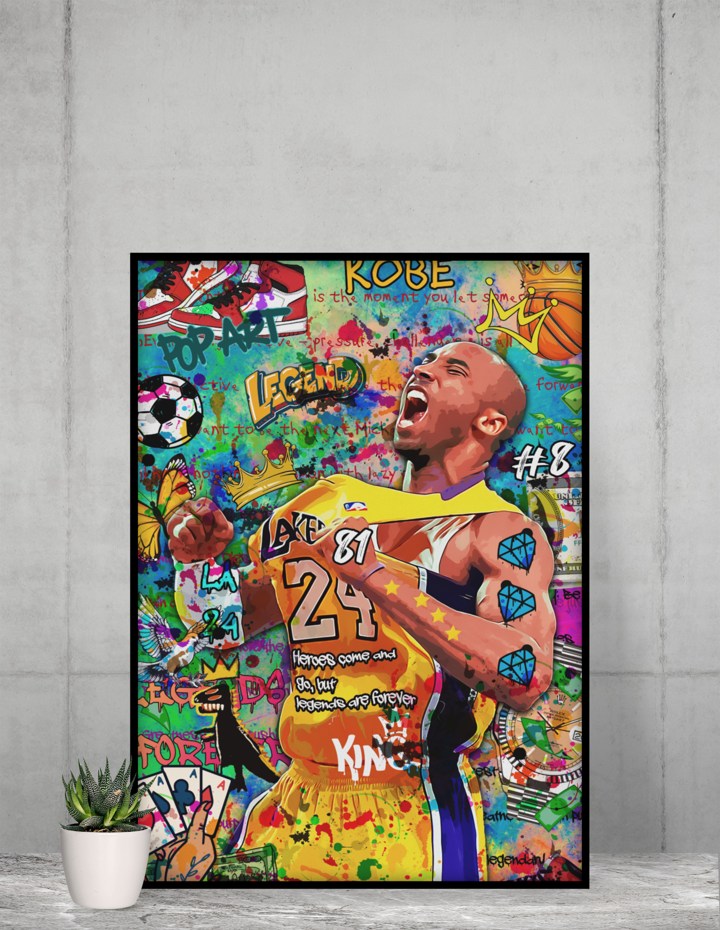 Kobe Graffiti Acrylic Wall Art A3 Black Frame