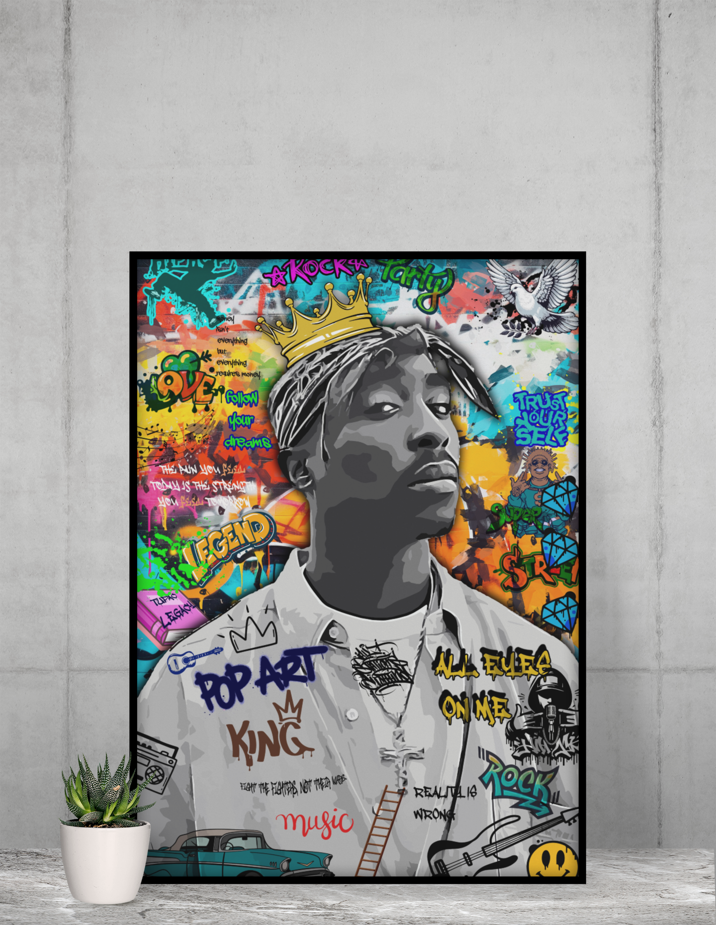 Tupac Graffiti Acrylic Wall Art A3 Black Frame
