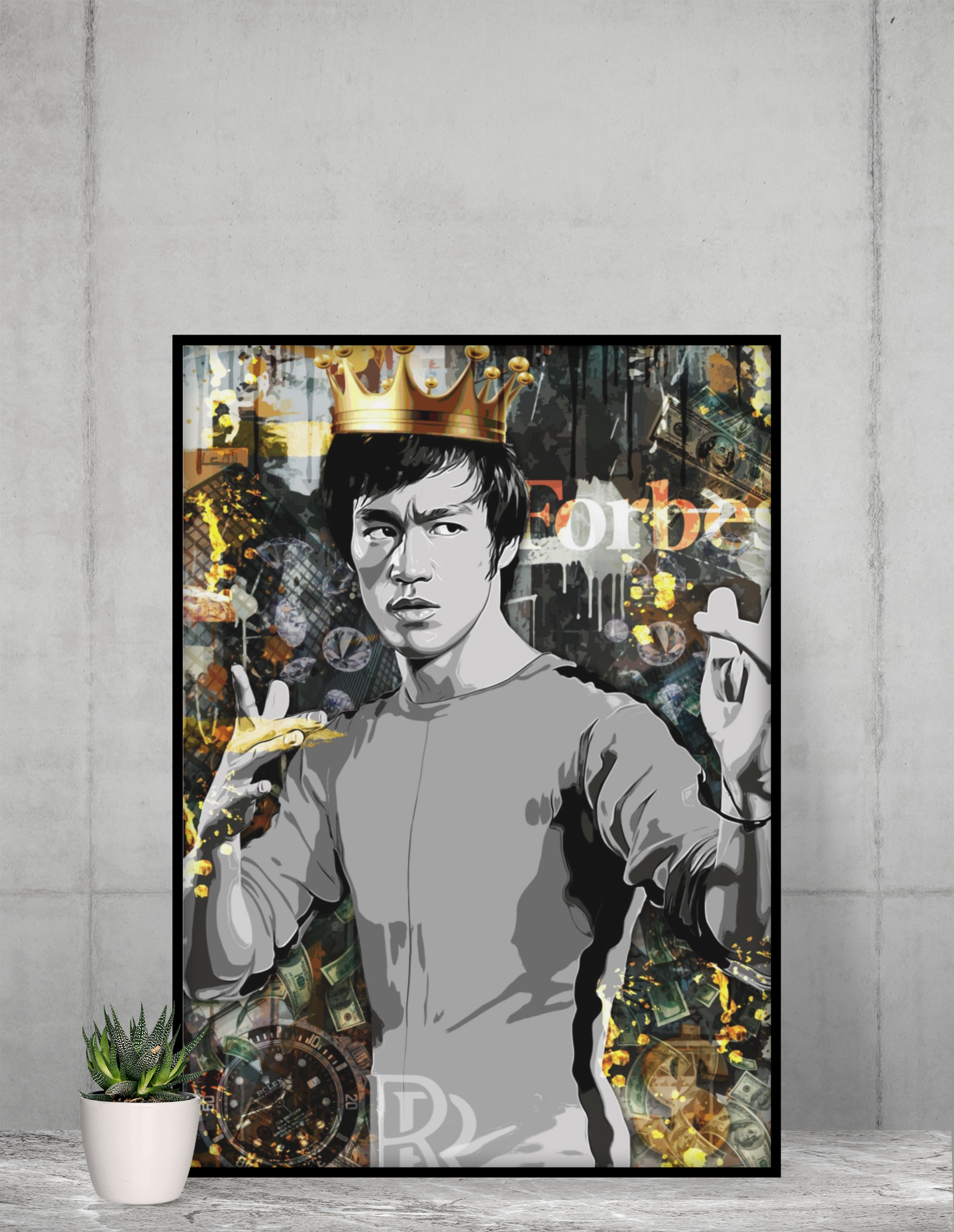 Bruce Lee King Pop Art Acrylic Wall Art A3 Black Frame
