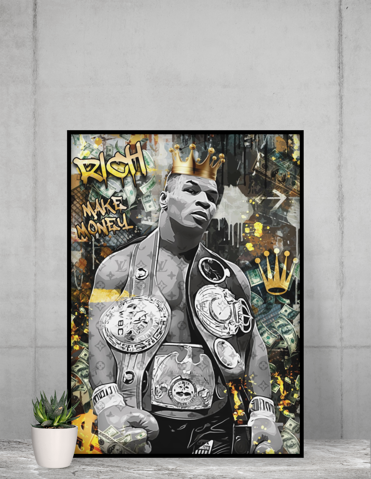 Mike Tyson Pop Art Acrylic Wall Art A3 Black Frame