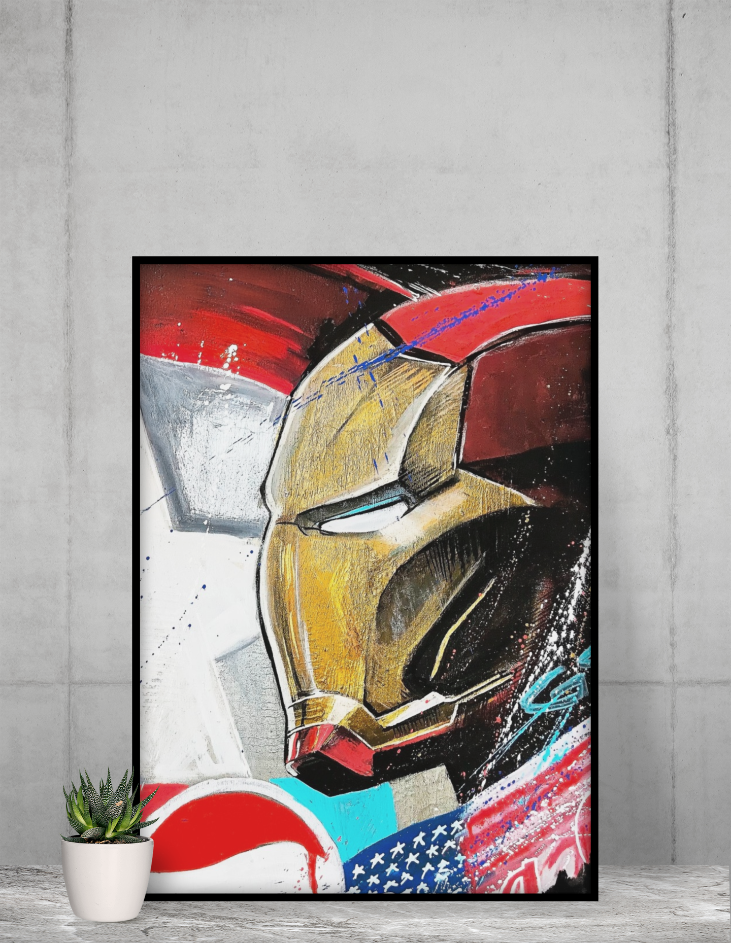 Iron Hero Pop Art Acrylic Wall Art A3 Black Frame
