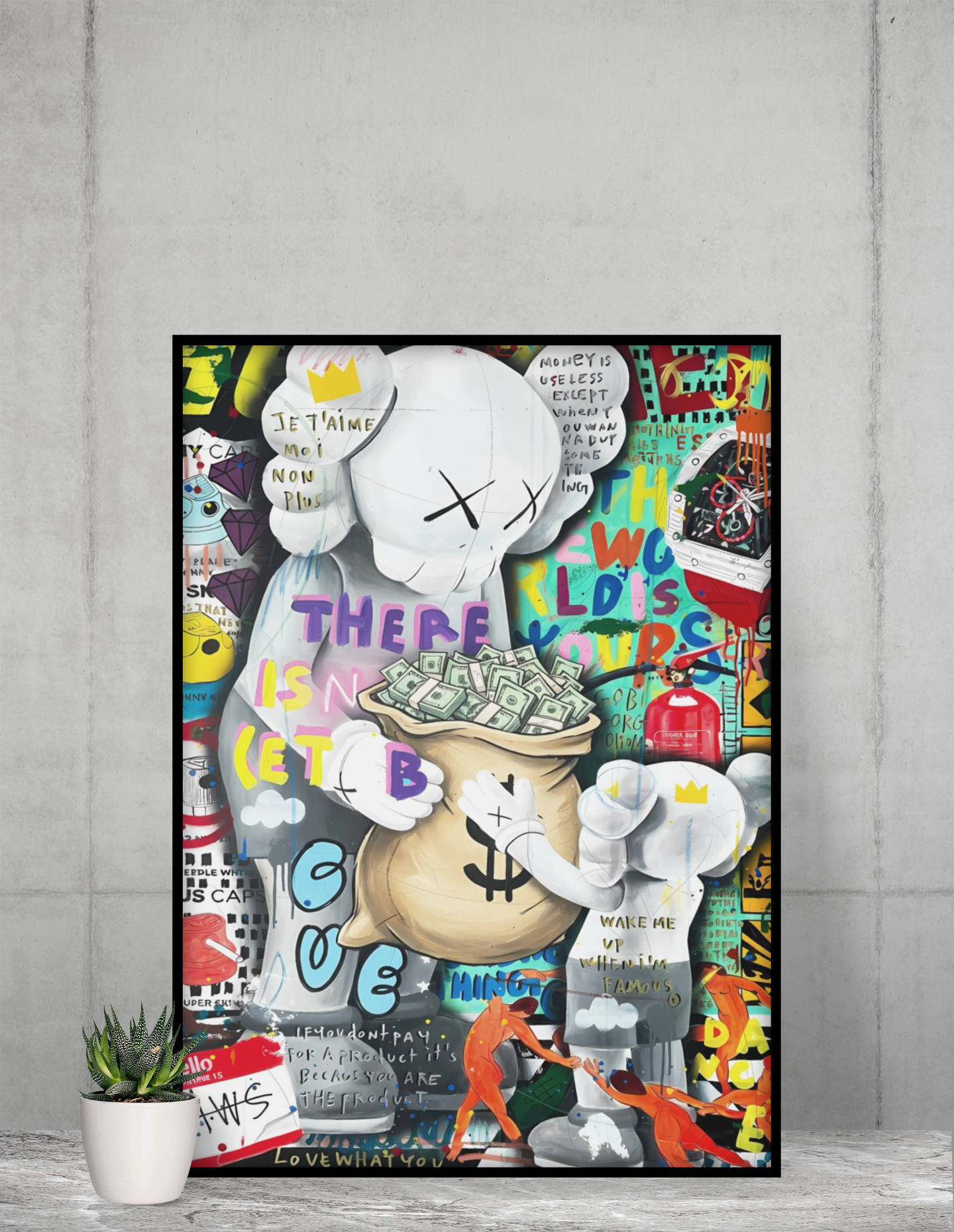 KAWS Inspired Street Pop Art Acrylic Wall Art A3 Black Frame