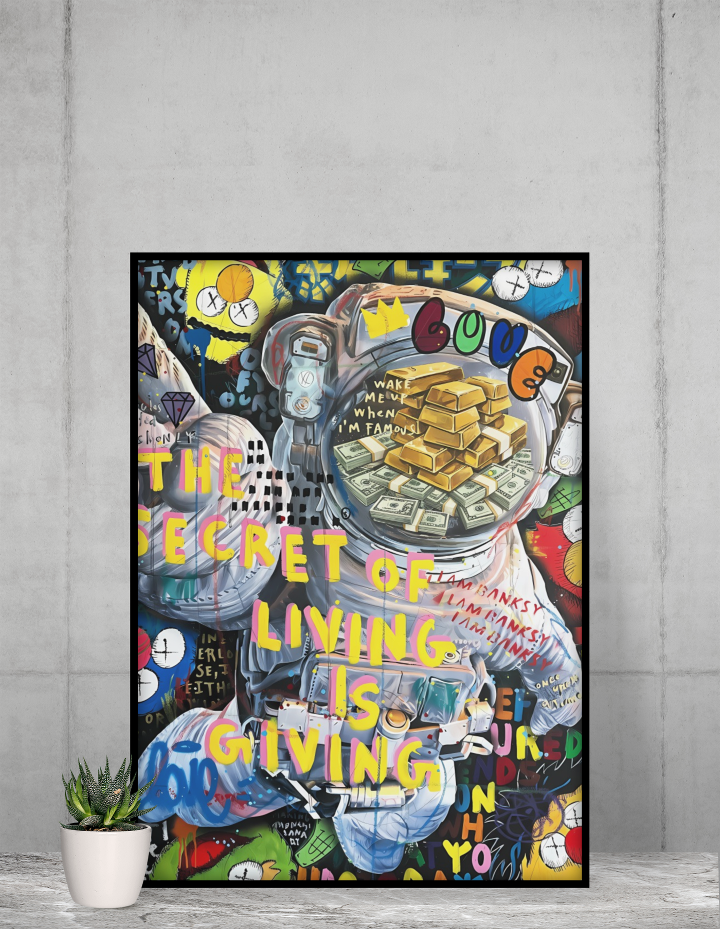 Astronaut Street Pop Art Acrylic Wall Art A3 Black Frame