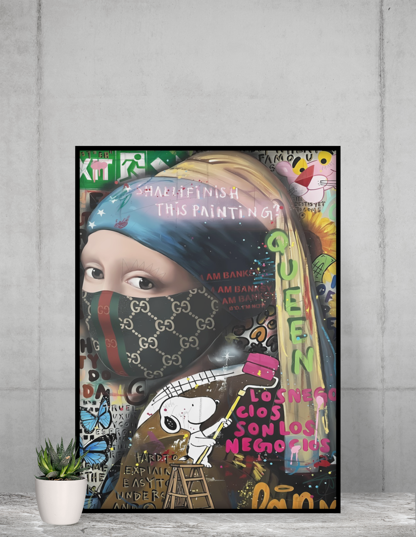 Modern Pop Graffiti Portrait Acrylic Wall Art A3 Black Frame