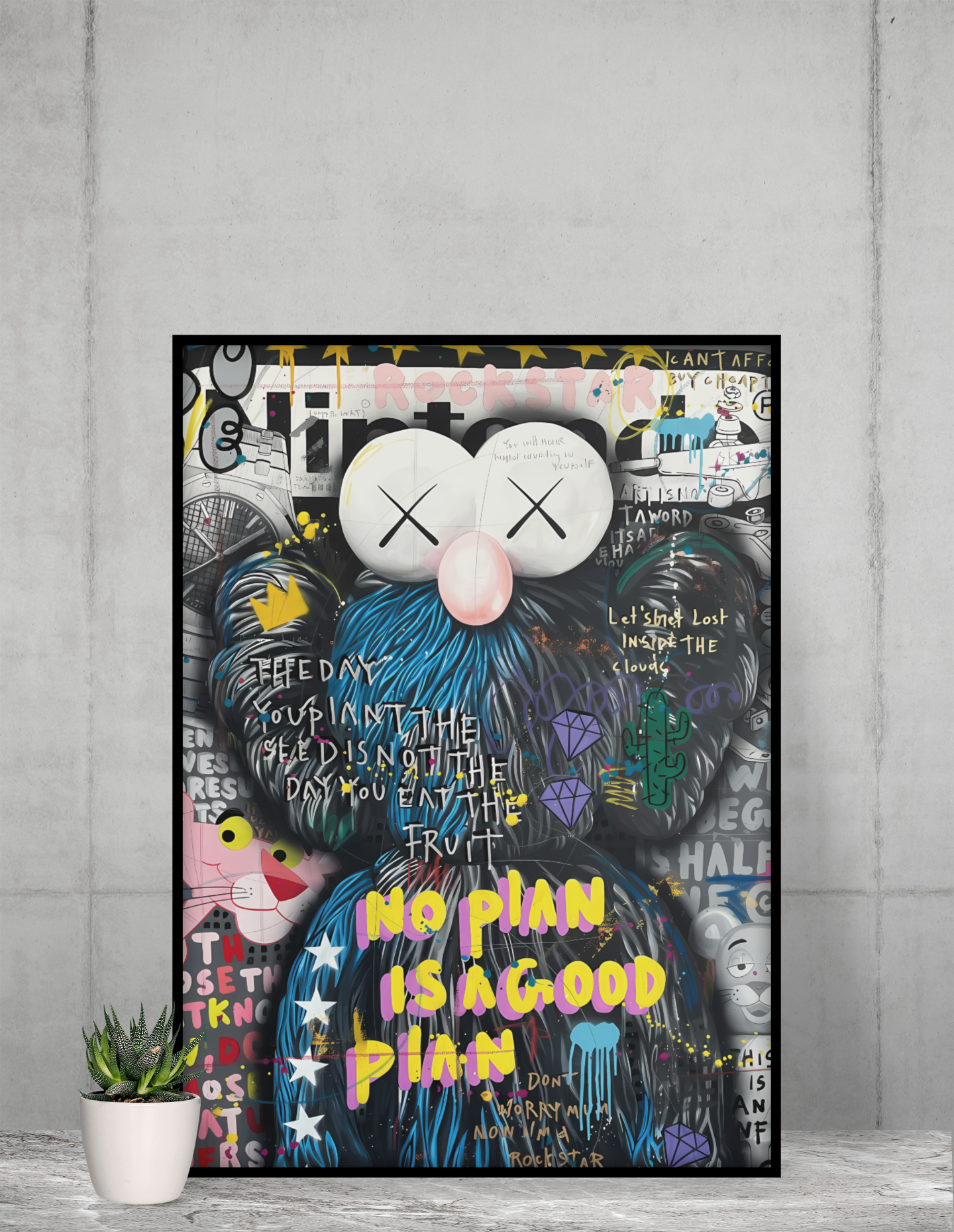 Street Pop Character Graffiti Acrylic Wall Art A3 Black Frame