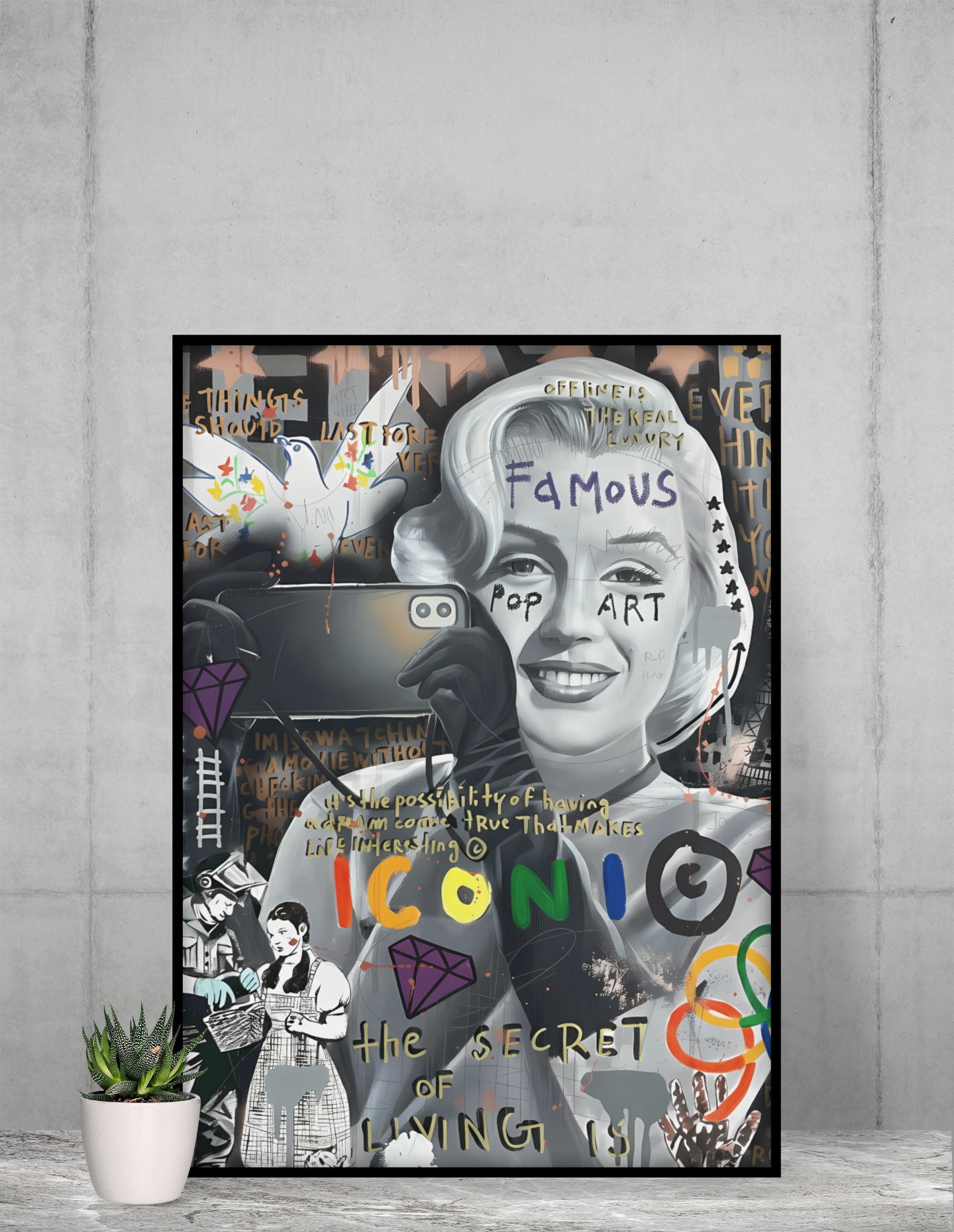 Marilyn Monroe Pop Art Acrylic Wall Art A3 Black Frame