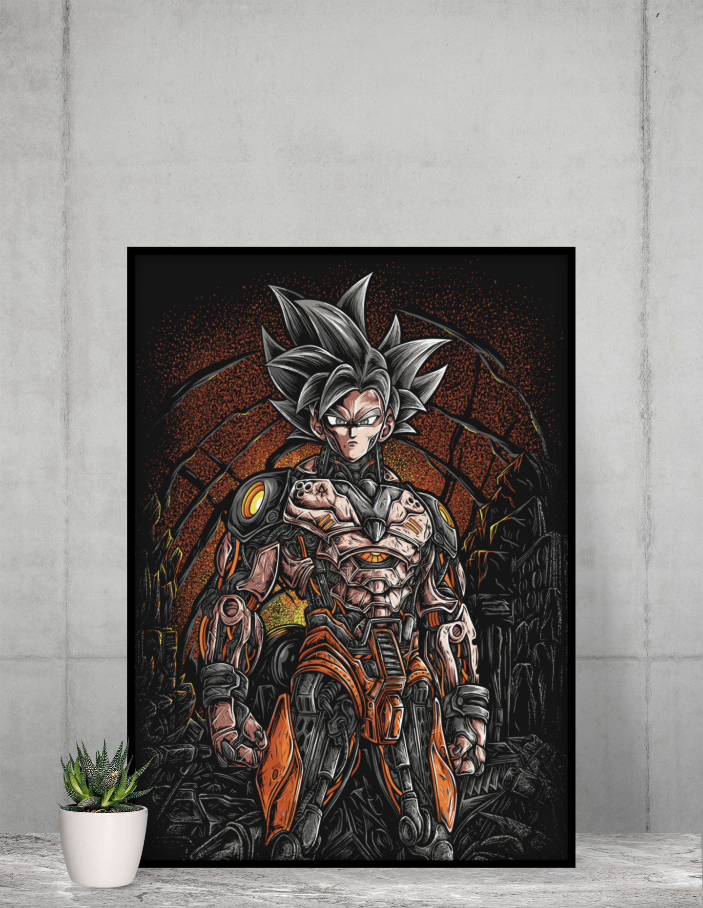 Cyberpunk Goku Dragon Ball Anime Acrylic Wall Art A3 Black Frame