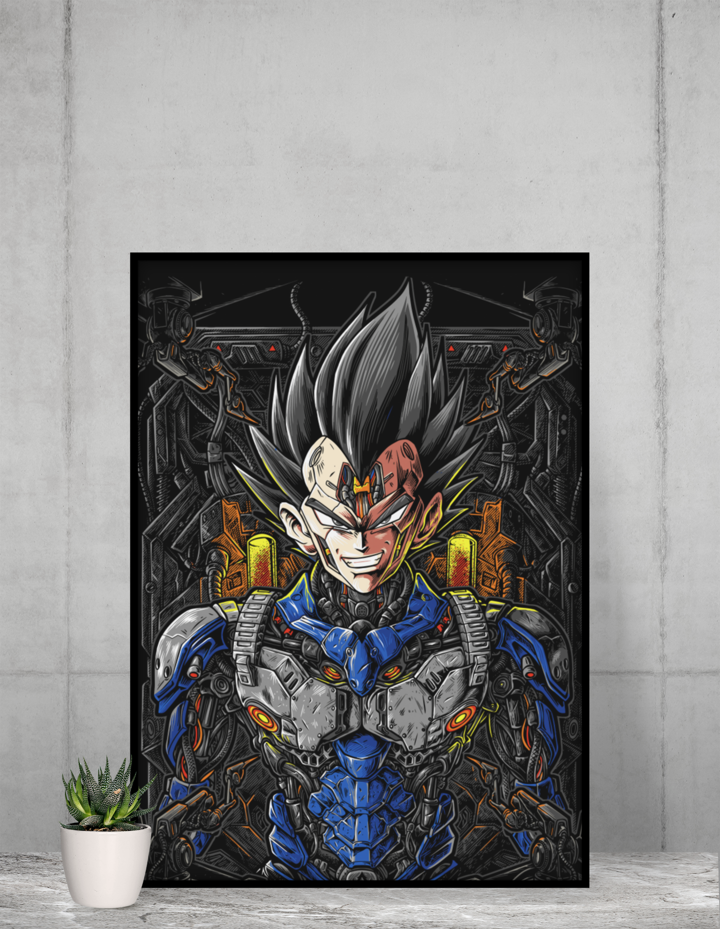 Cyberpunk Vegeta Dragon Ball Anime Acrylic Wall Art A3 Black Frame