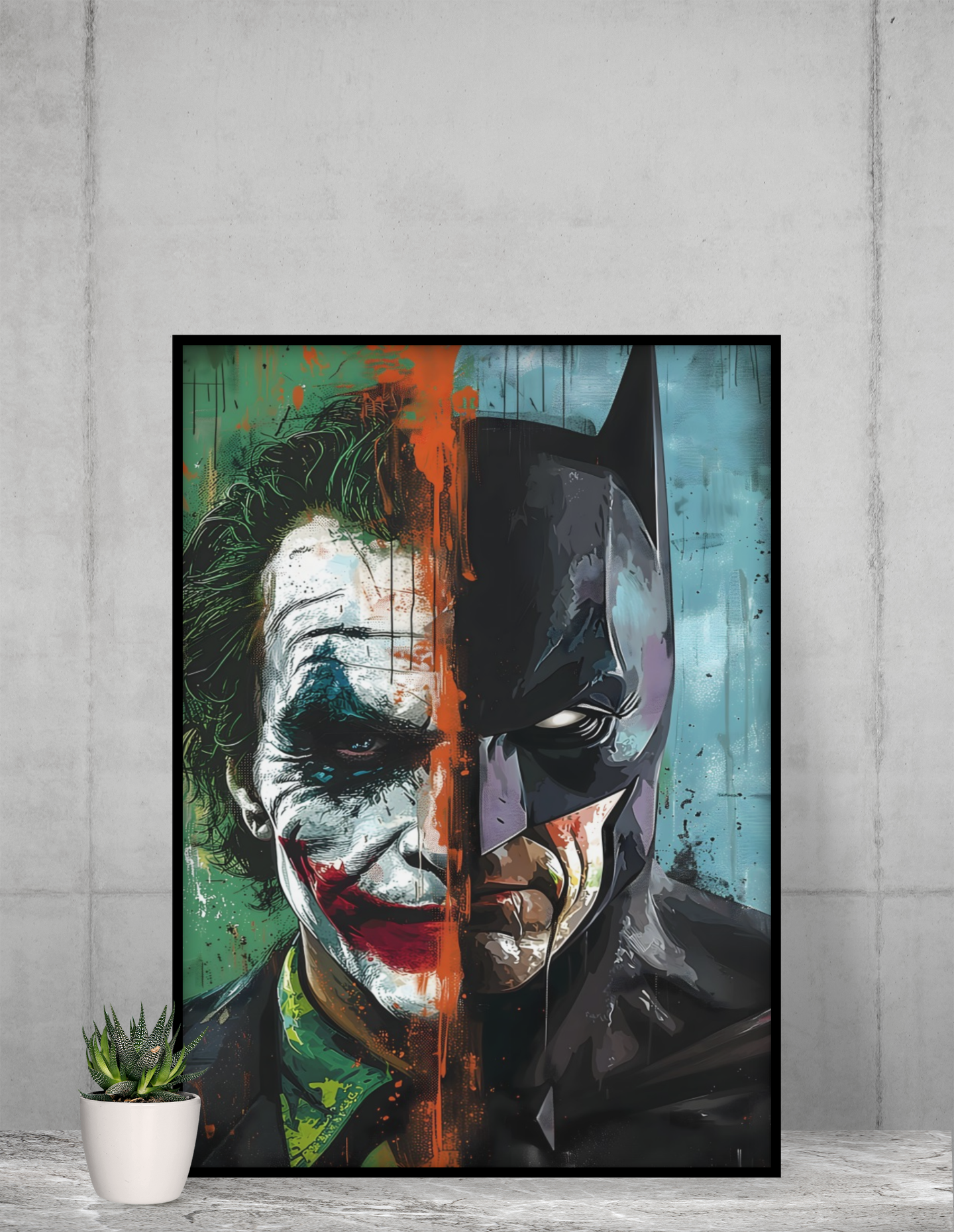 Batman Joker Split Face Acrylic Wall Art A3 Black Frame