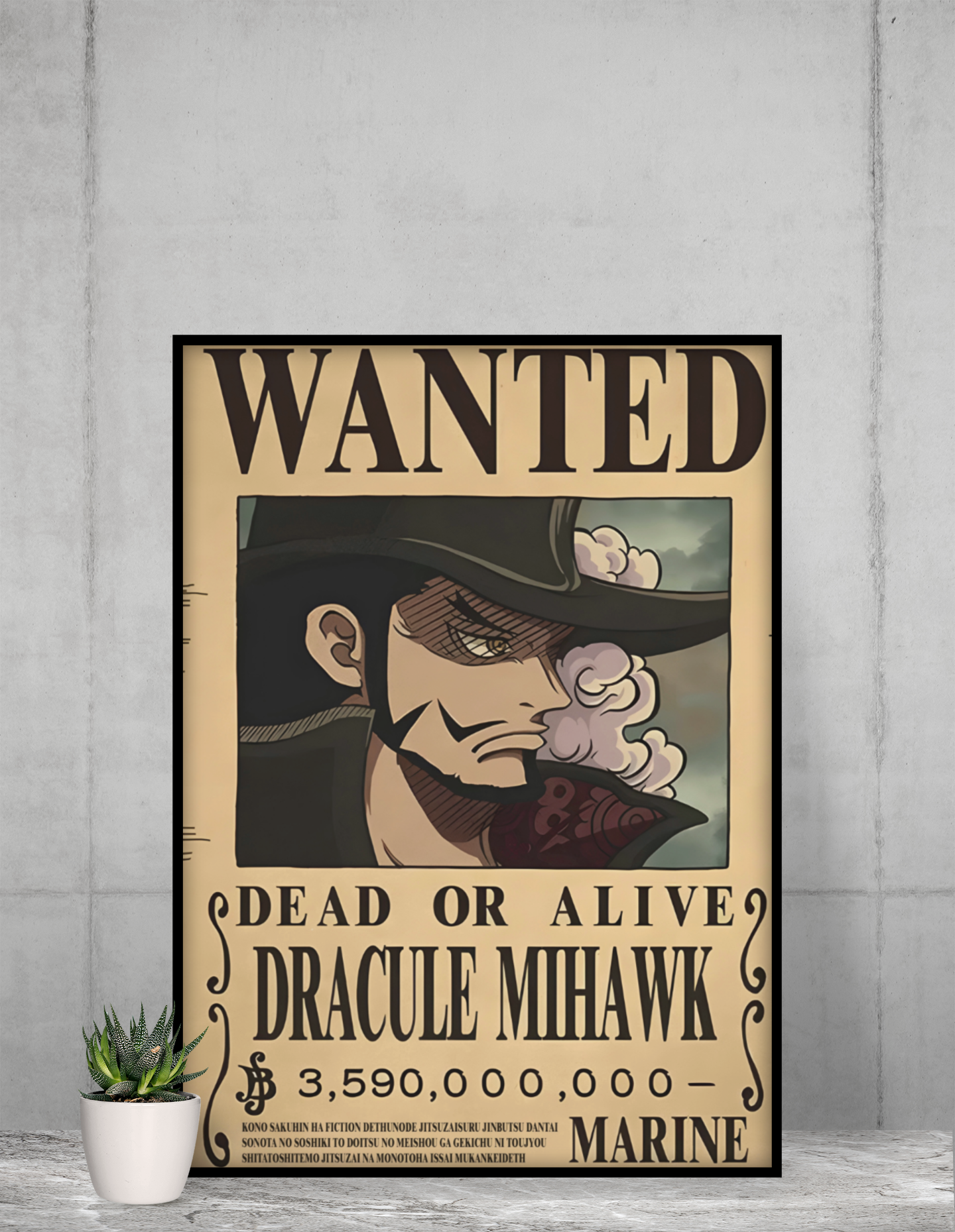 Dracule Mihawk Wanted Poster Acrylic Wall Art A3 Framed