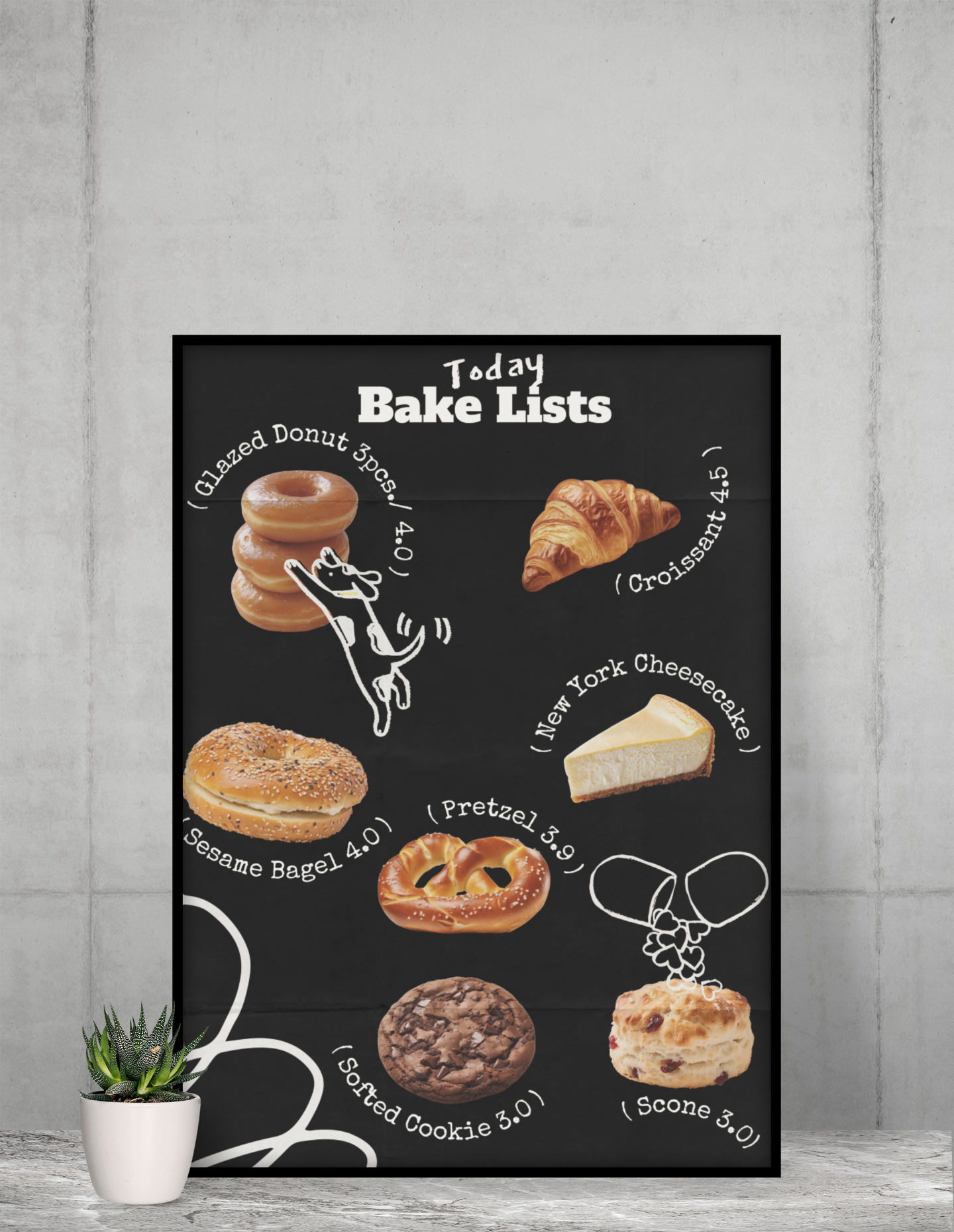 Bakery Menu Poster Cafe Wall Art Bread Pastry Print
