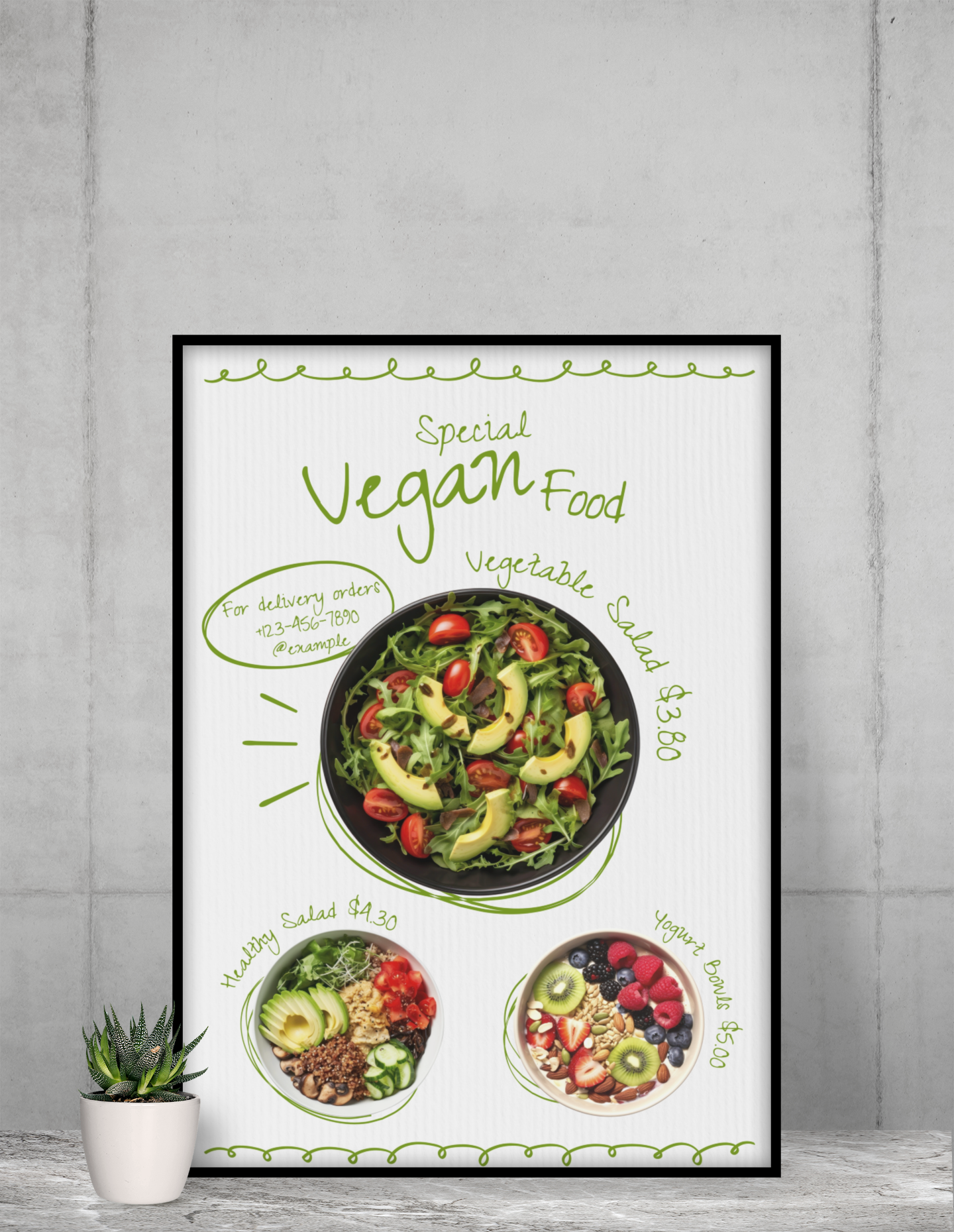Vegan Food Poster Healthy Salad Restaurant Wall Art