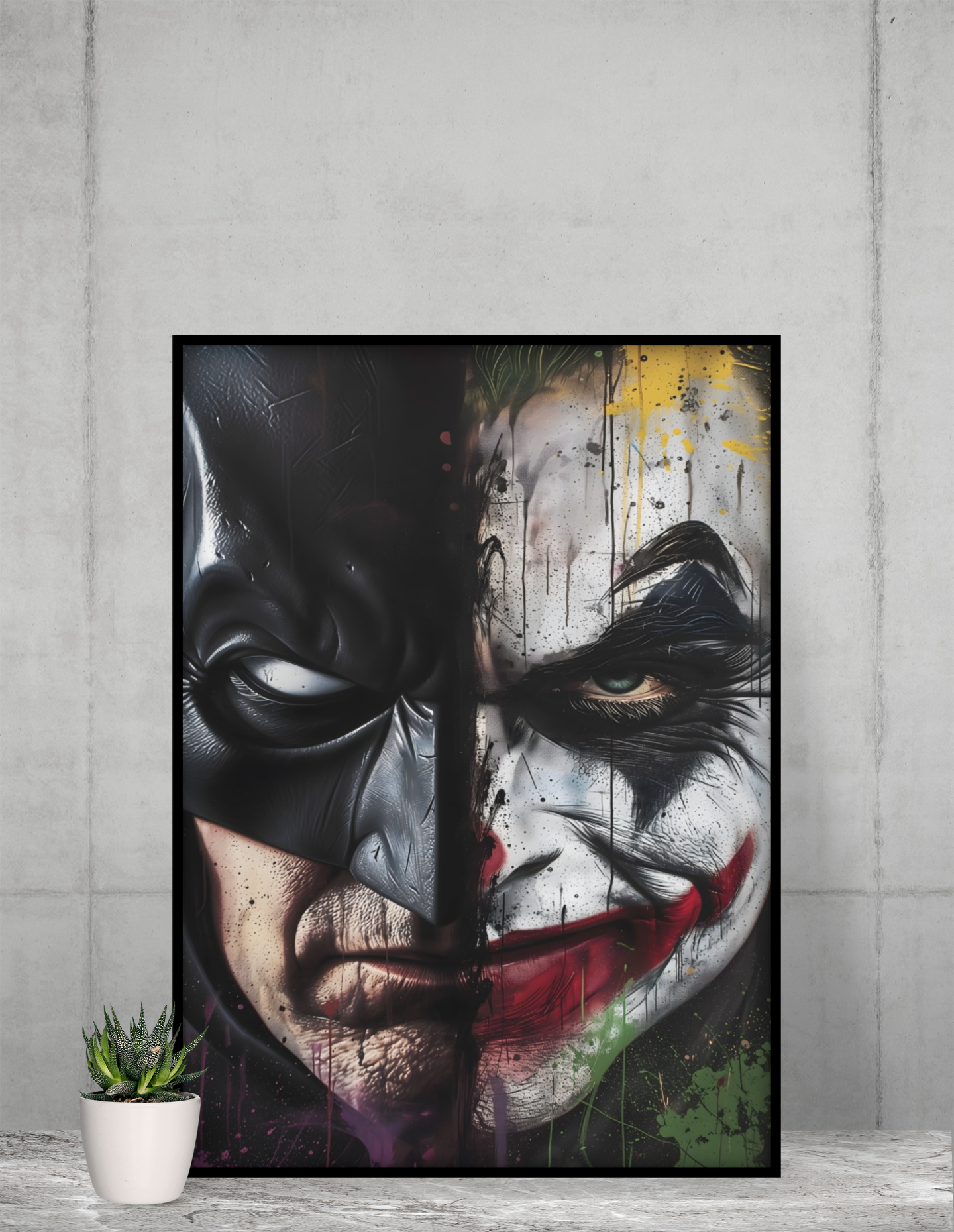 Batman Joker Face Off Acrylic Wall Art A3 Black Frame