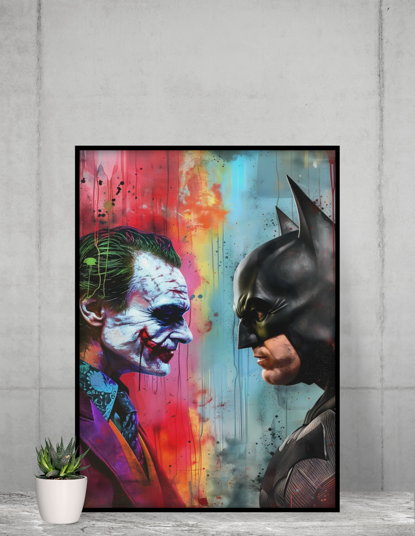 Batman vs Joker Face Off Acrylic Wall Art A3 Black Frame