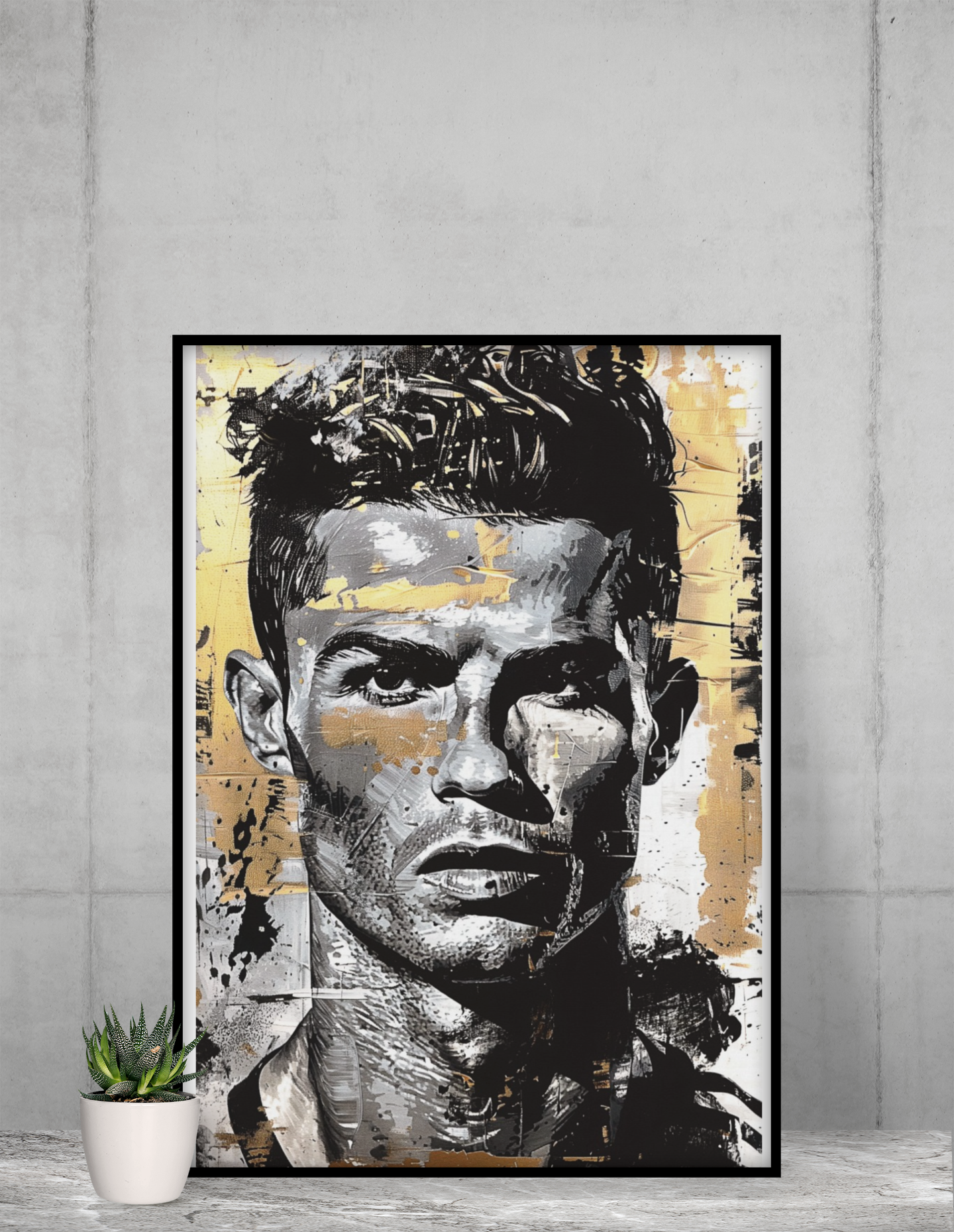 Football Icon Portrait Acrylic Wall Art A3 Black Frame Poster