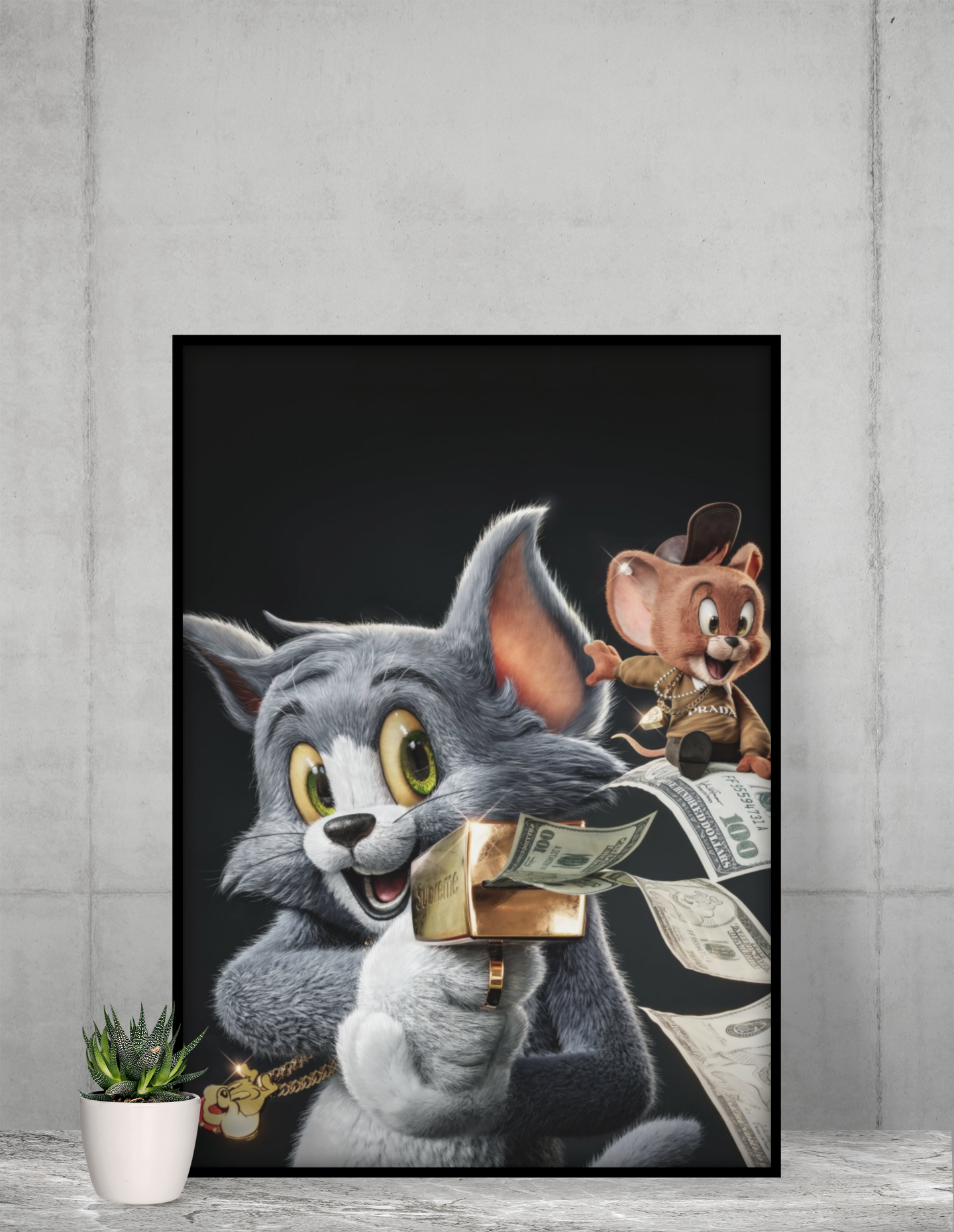 3D Tom and Jerry Inspired Acrylic Wall Art A3 Black Frame Poster
