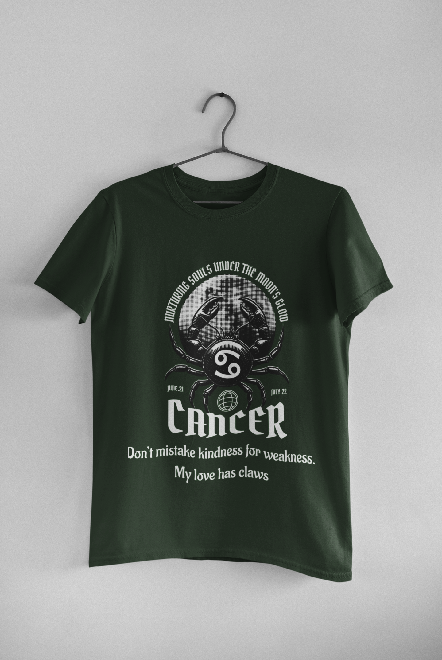 Cancer Zodiac T-Shirt – Bold Horoscope Crab Graphic Tee with Protective Energy Quote