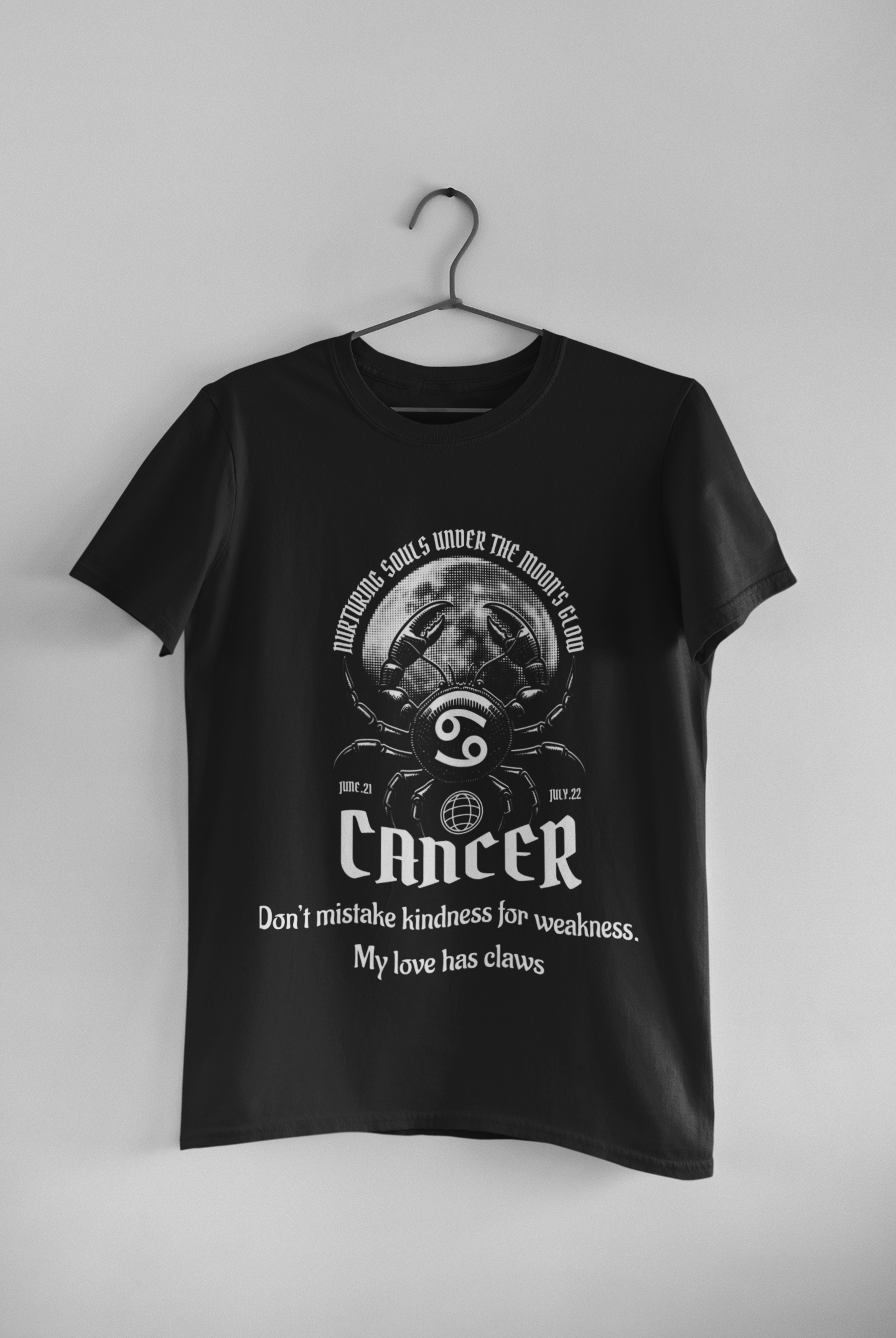 Cancer Zodiac T-Shirt – Bold Horoscope Crab Graphic Tee with Protective Energy Quote