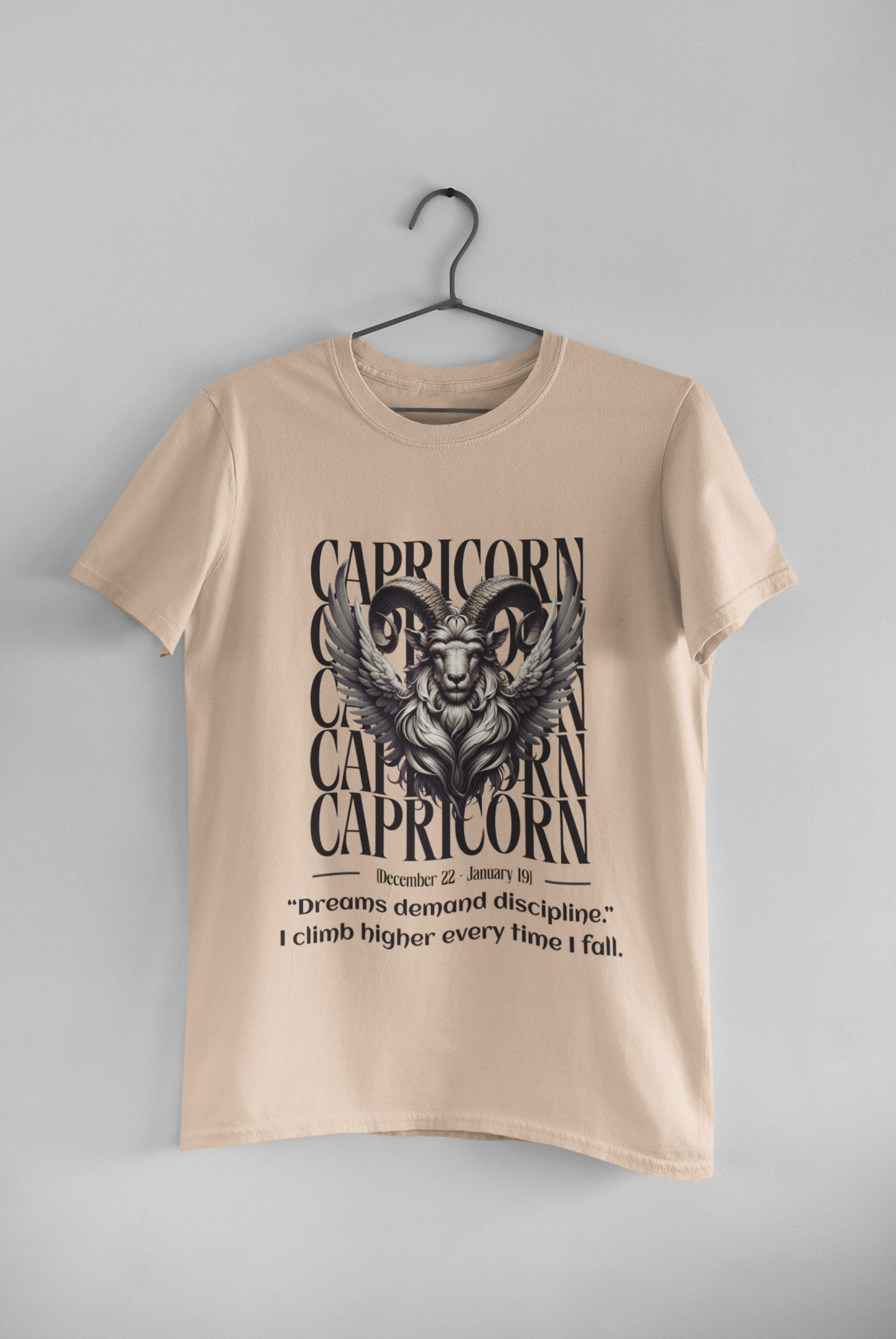 Capricorn Zodiac T-Shirt – Ambitious Goat Graphic Tee with Discipline & Strength Quote