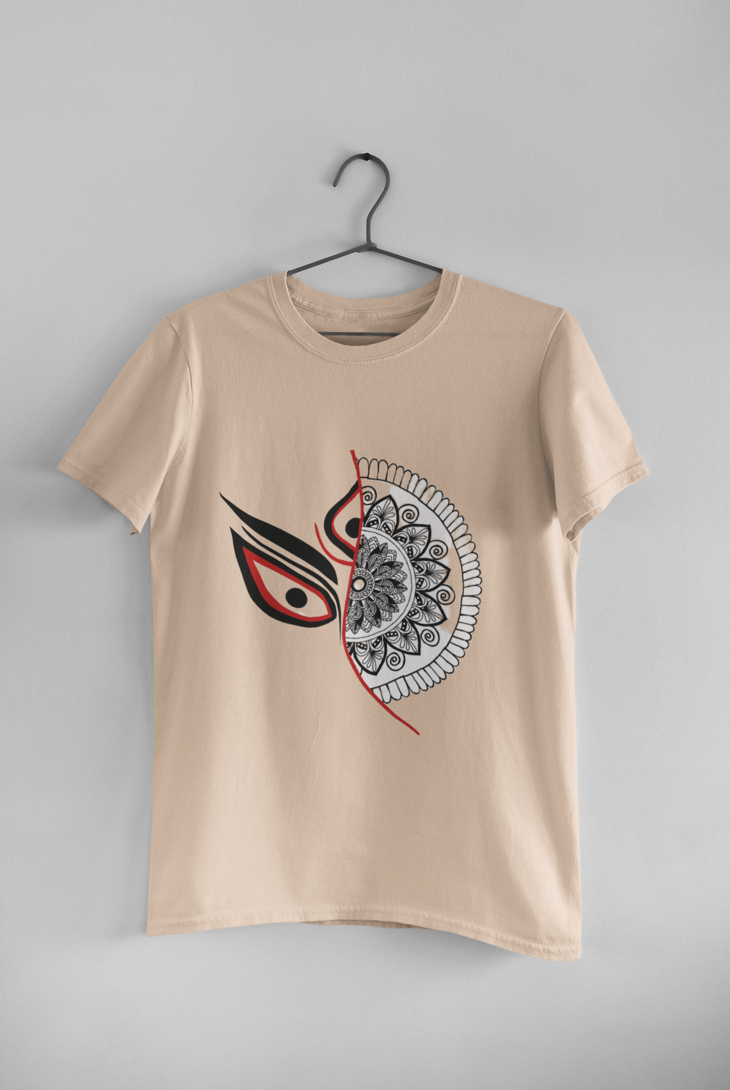 Half Face Maa Durga Art – Festive White T-Shirt