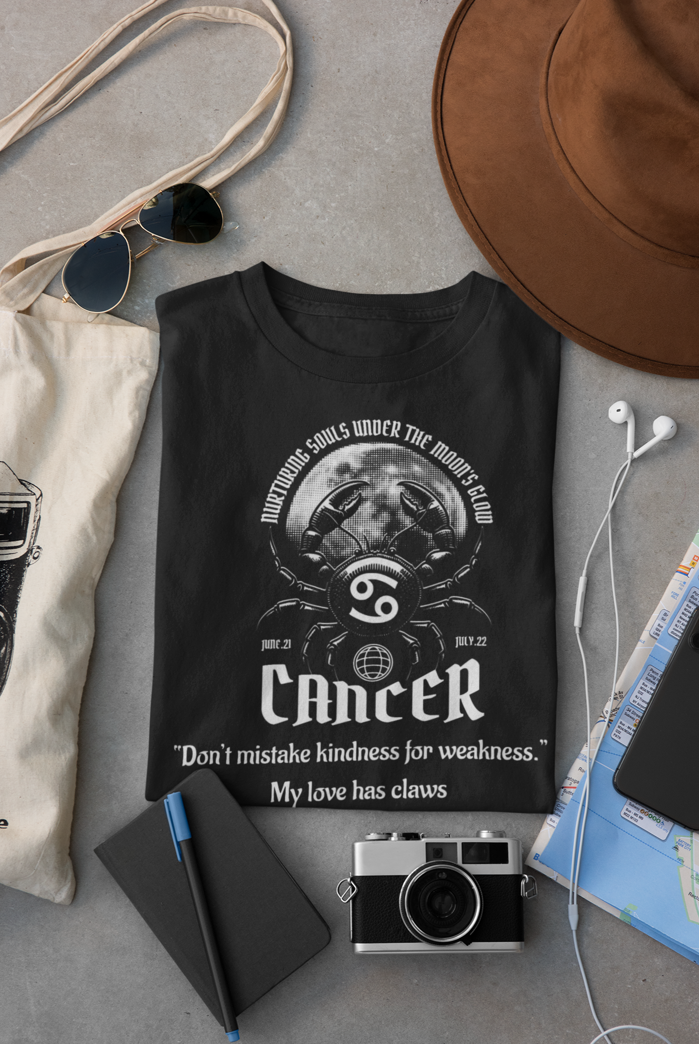 Cancer Zodiac T-Shirt – Bold Horoscope Crab Graphic Tee with Protective Energy Quote
