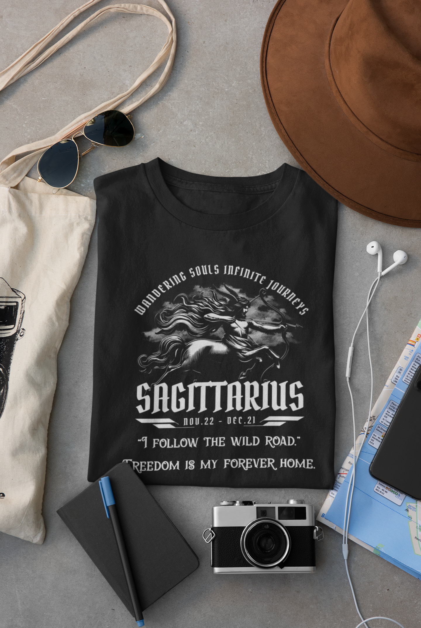 Sagittarius Zodiac T-Shirt – Wild Road Freedom Quote Tee for Astrology Lovers