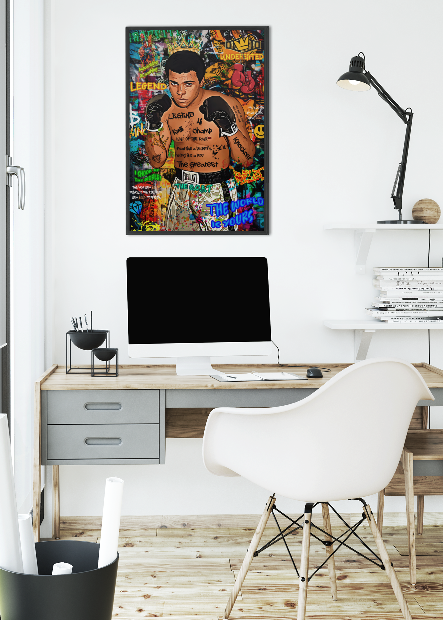 Muhammad Ali Graffiti Boxing Acrylic Wall Art A3 Black Frame