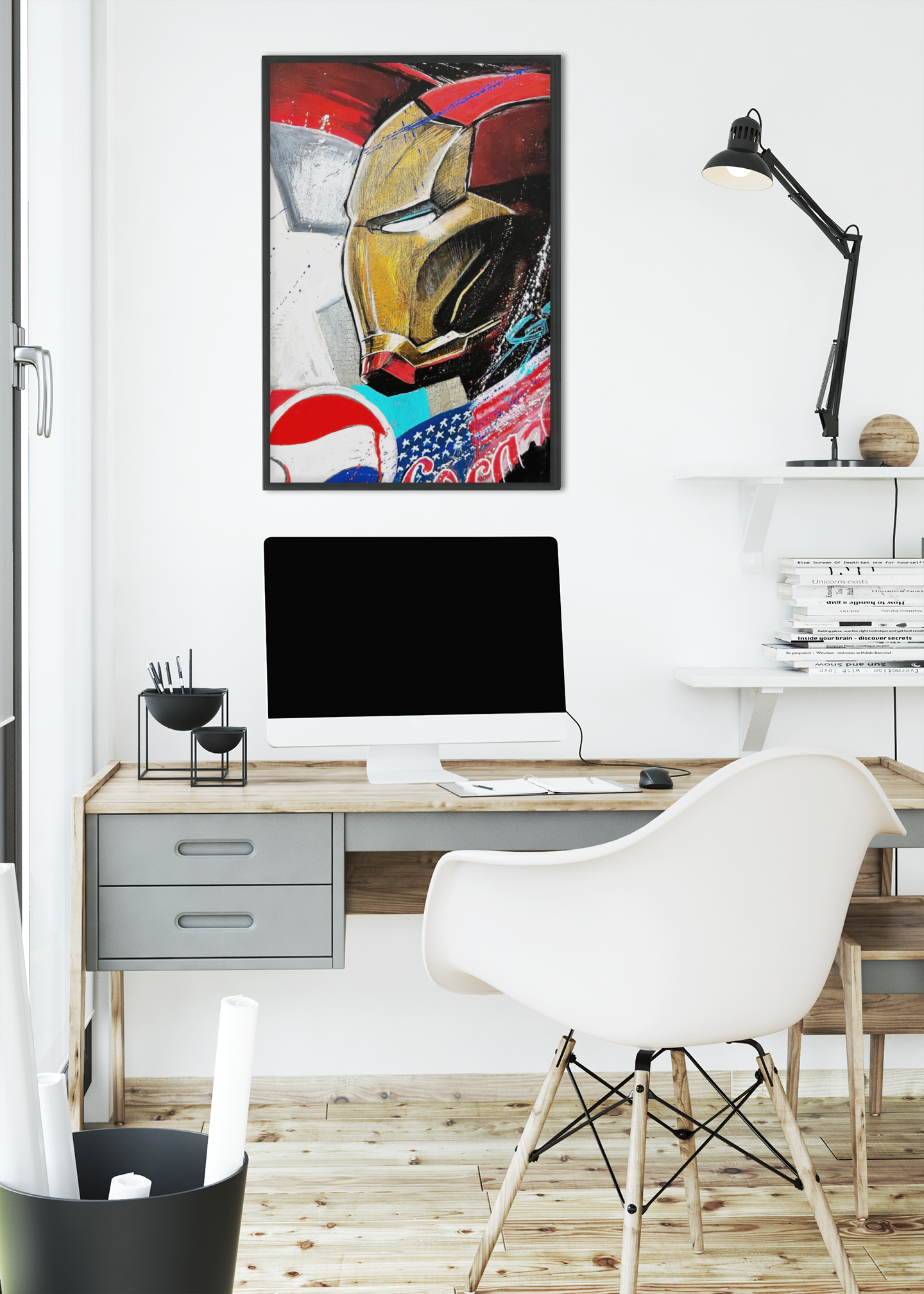 Iron Hero Pop Art Acrylic Wall Art A3 Black Frame