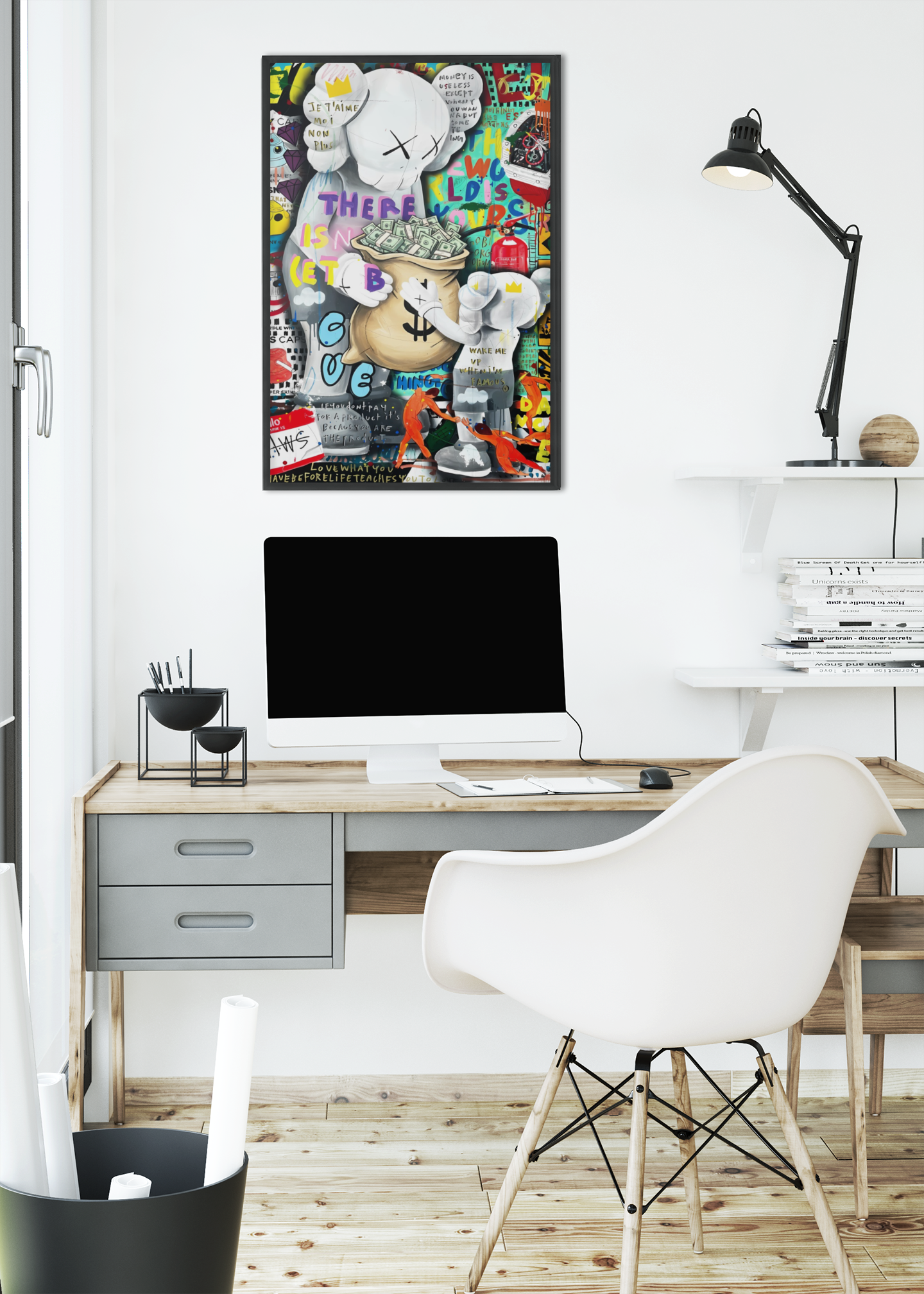 KAWS Inspired Street Pop Art Acrylic Wall Art A3 Black Frame